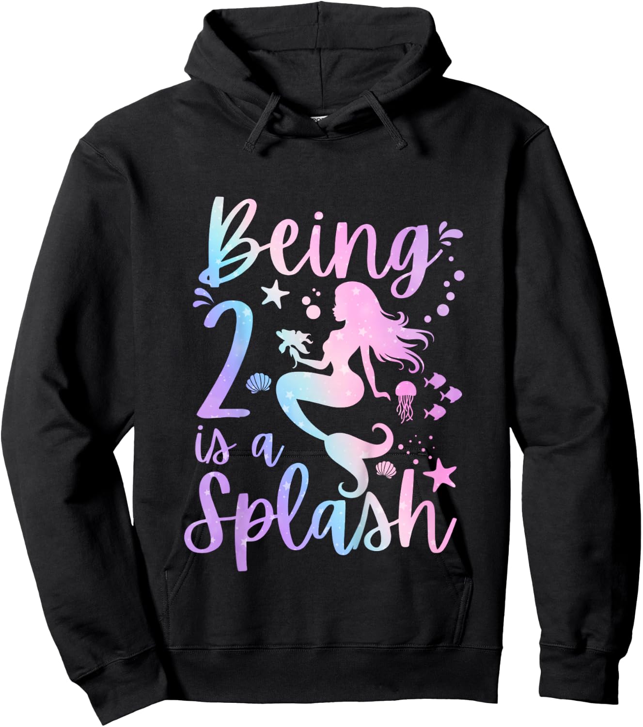2 Year Old 2nd Mermaid Birthday Under Sea Party Themed Hoodie - Hoodie | Black