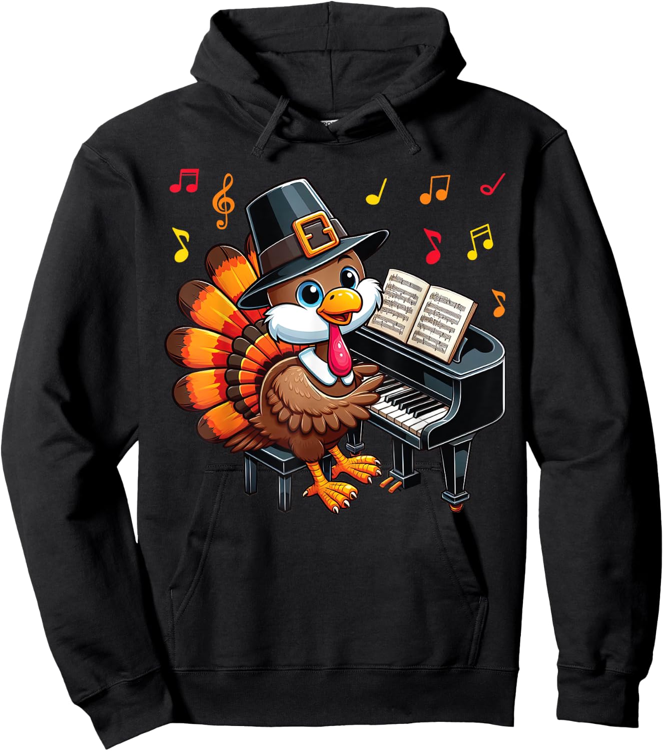 Funny Thanksgiving Turkey Playing Piano Music Lover Hoodie - Hoodie | Black
