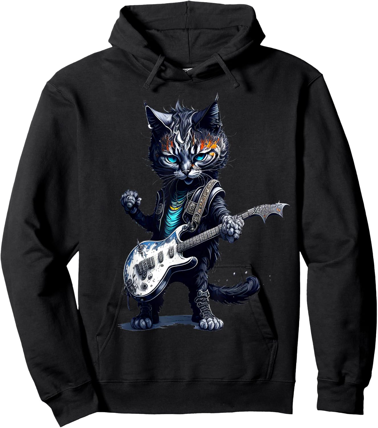 Funny Rock Cat Playing Guitar Rock Kitty Guitar Cat Hoodie - Hoodie | Black