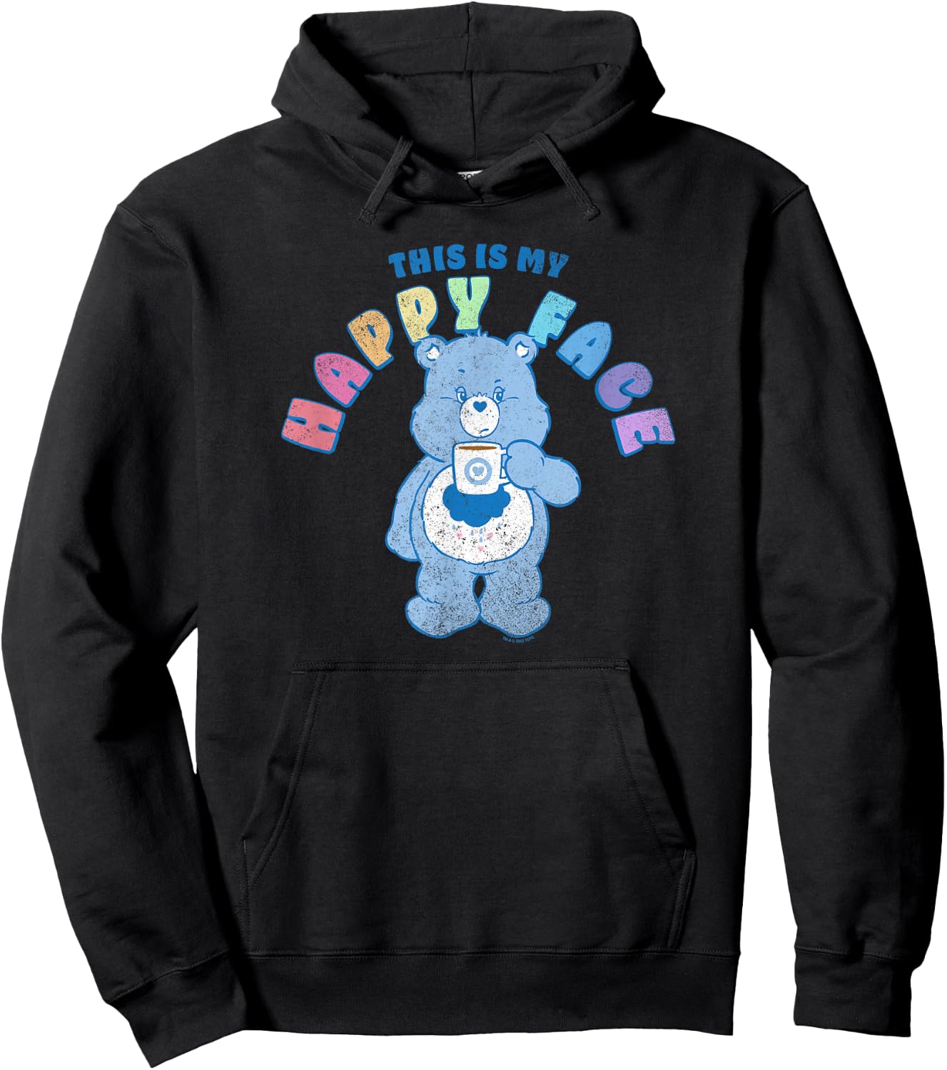 Care Bears Grumpy Bear Rainbow Text This Is My Happy Face Hoodie - Hoodie | Black