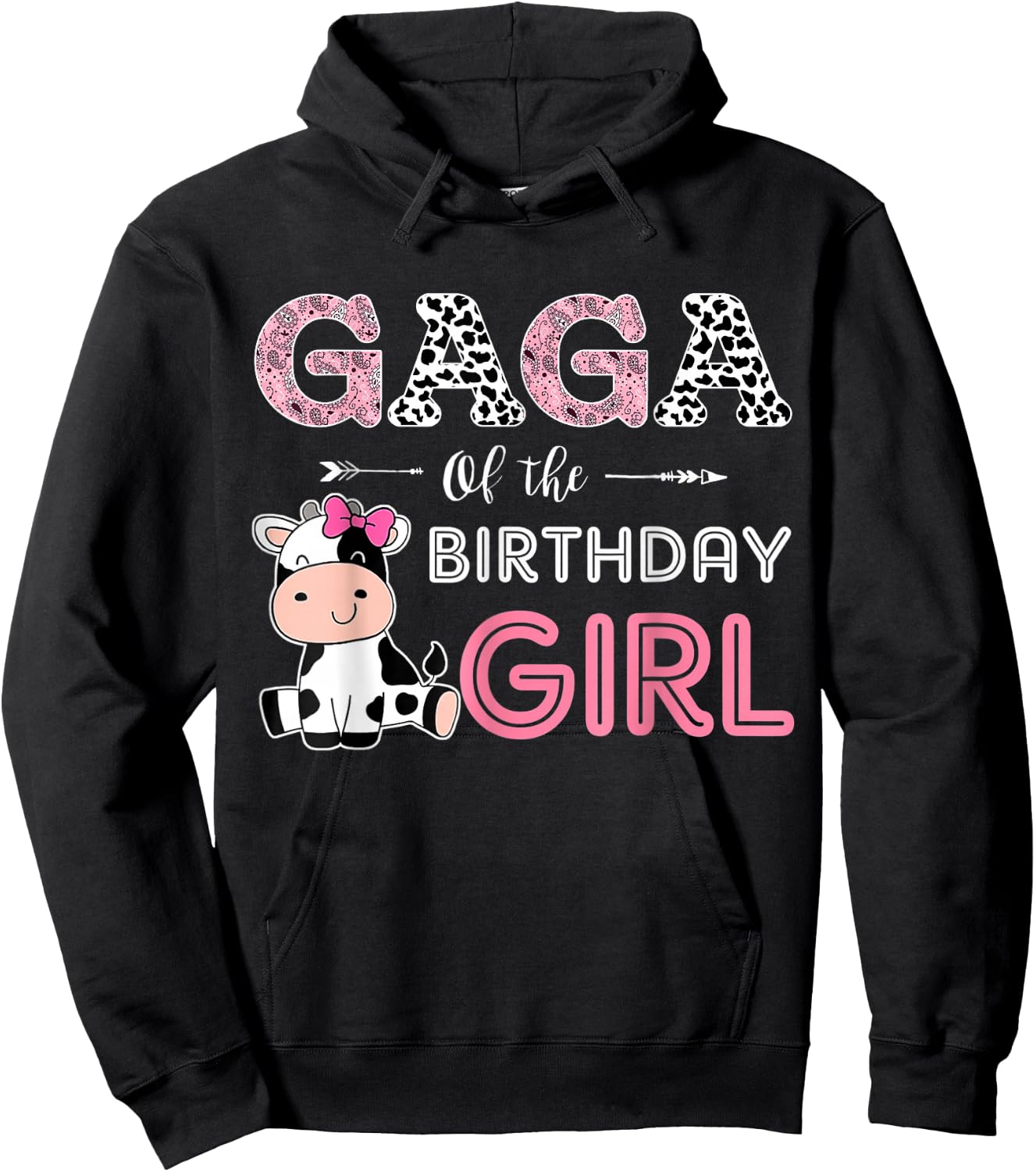 Gaga of The Birthday Girl Farm Cow Grandma Matching Family Hoodie - Hoodie | Black