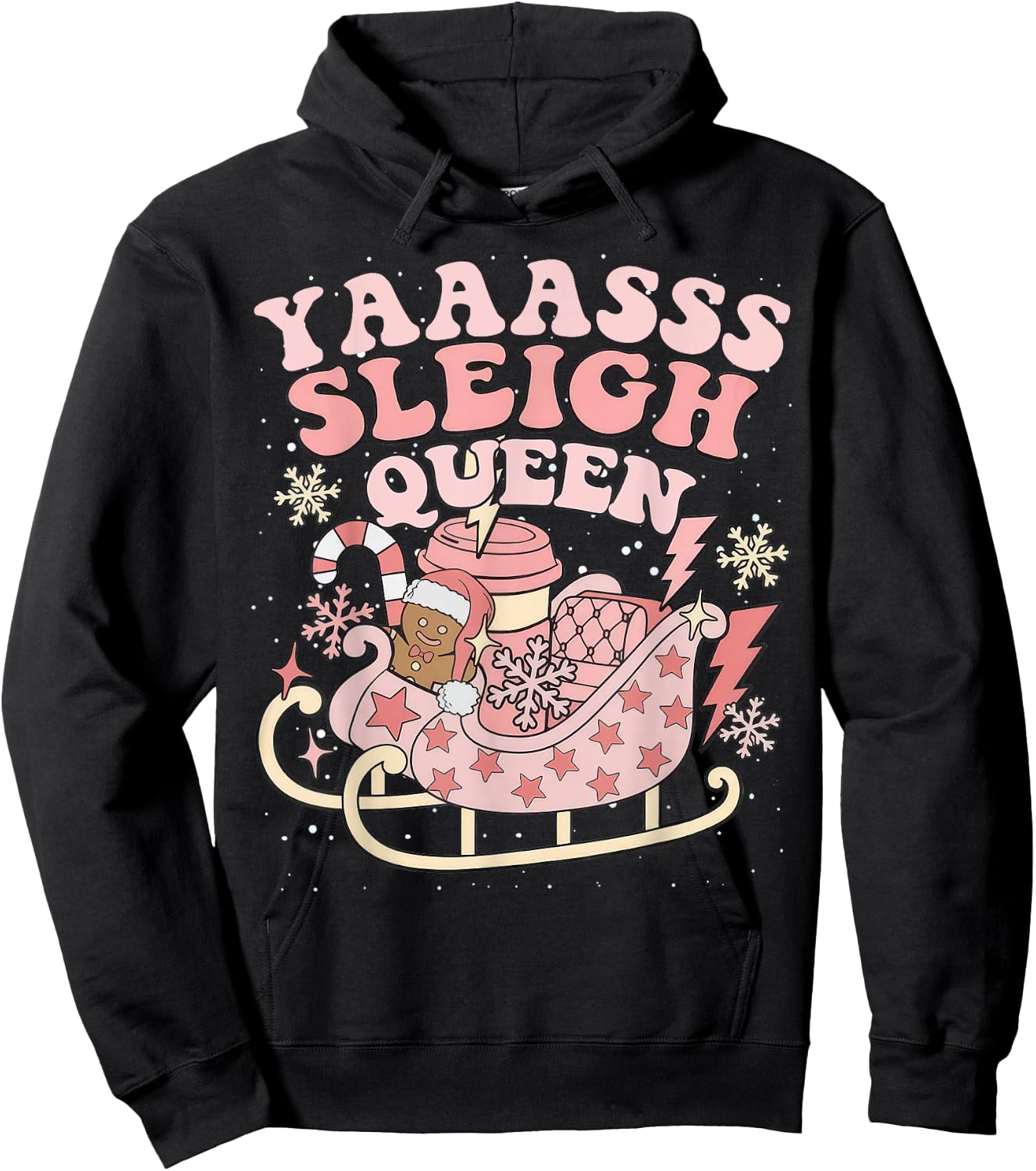 Yaaasss Sleigh Queen Sleigh Girl Matching Christmas Pajamas Hoodie - Hoodie | Black