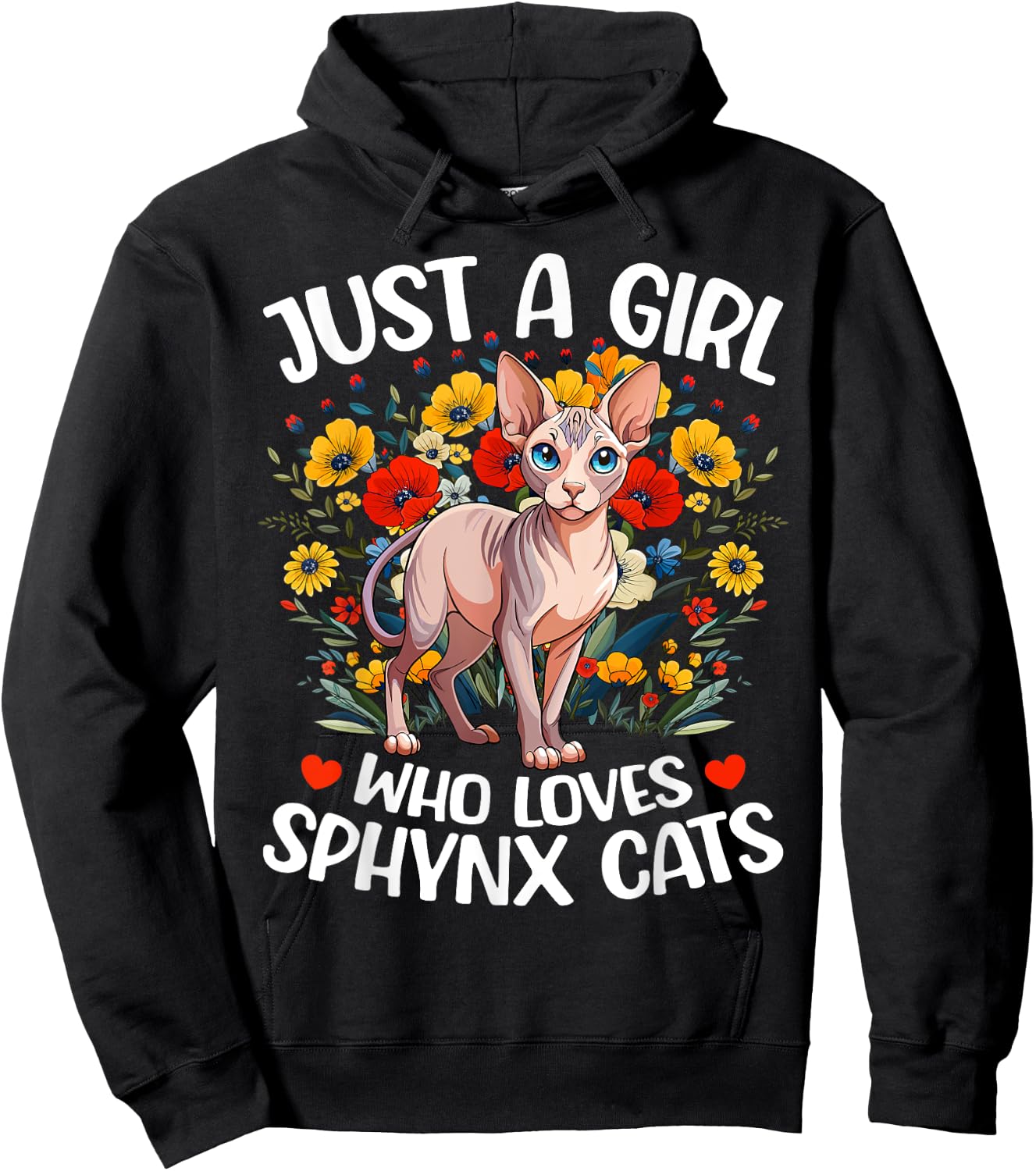 Just A Girl Who Loves Sphynx Cat Aesthetic Flower Sphynx Cat Hoodie - Hoodie | Black