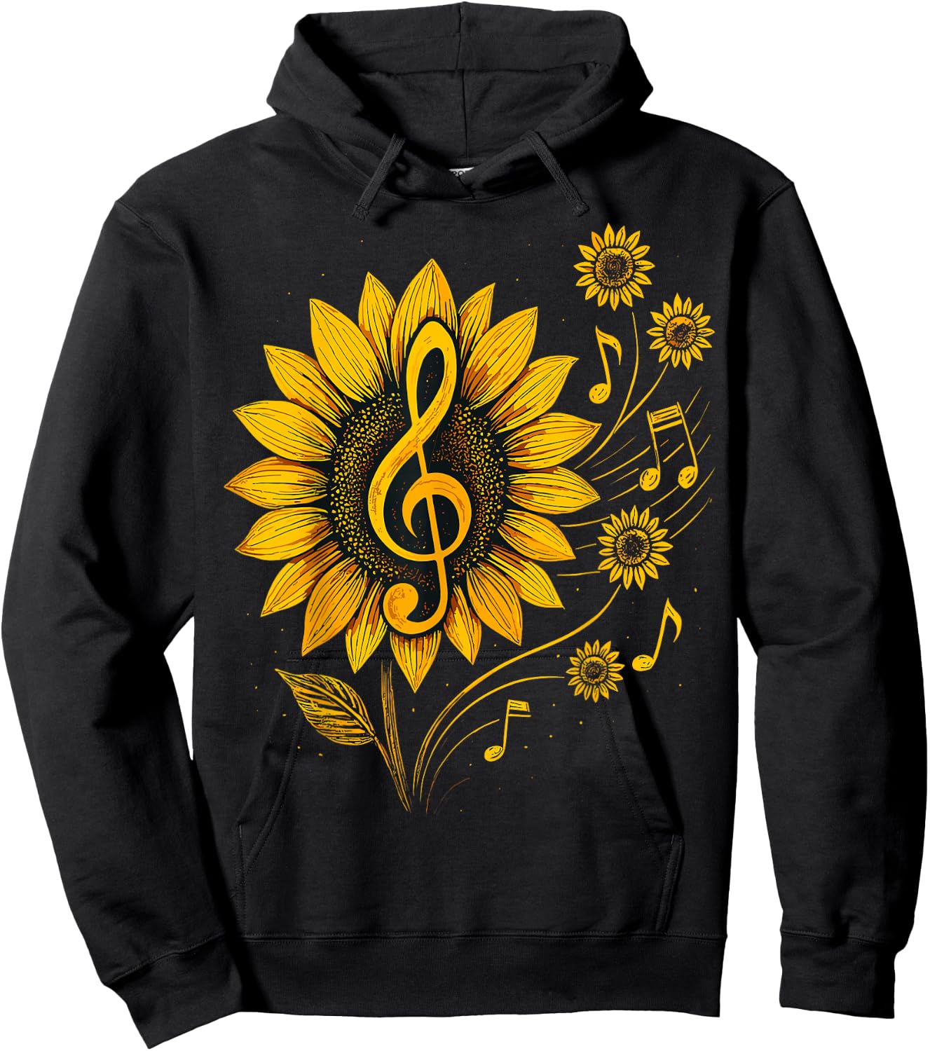 Sunflower Music Notes– Treble Clef Floral Musician Hoodie - Hoodie | Black