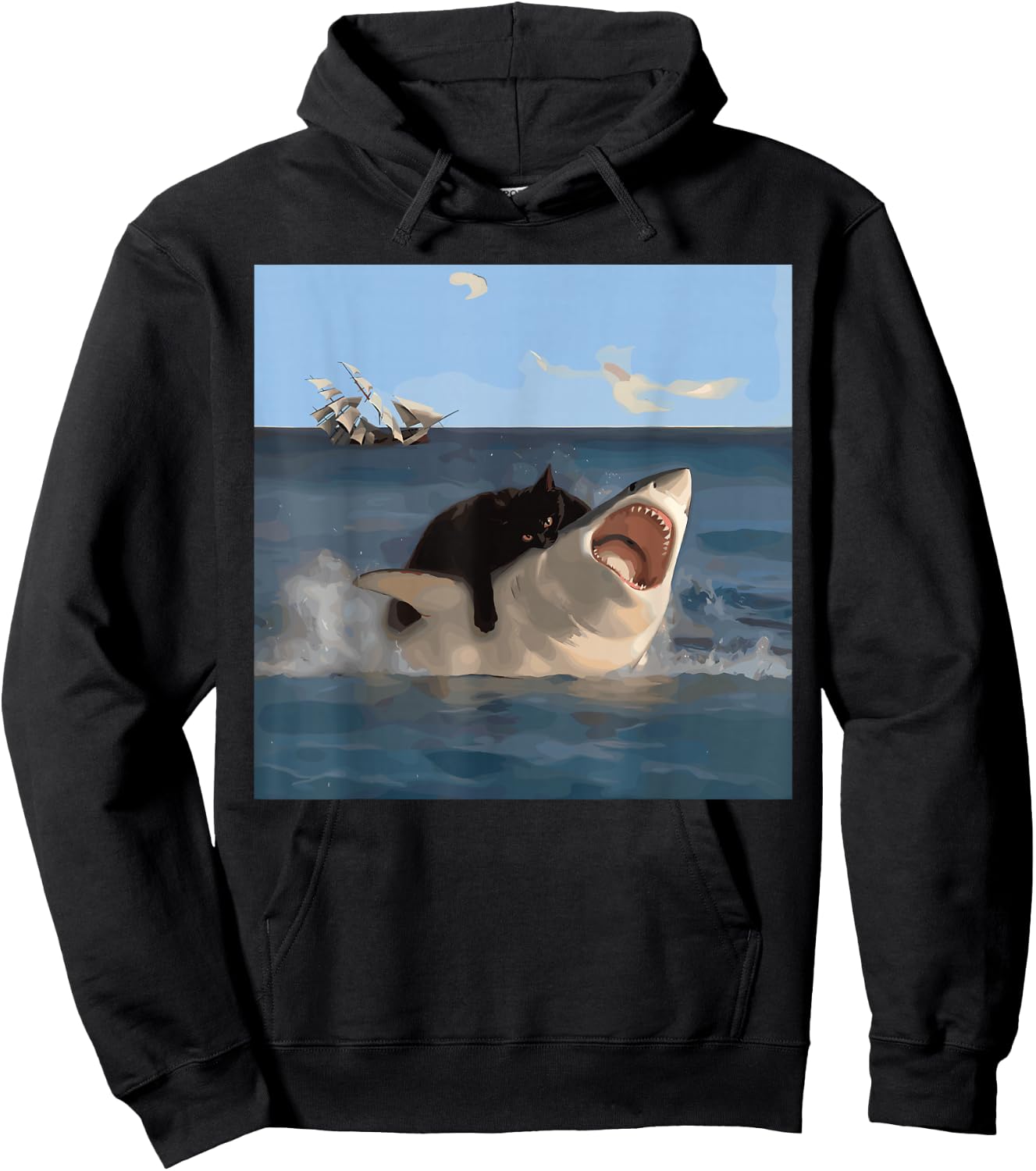 Cat Biting Shark Lustiger Kunst- und Katzenliebhaber Lustige Katze und Hai Hoodie - Hoodie | Black