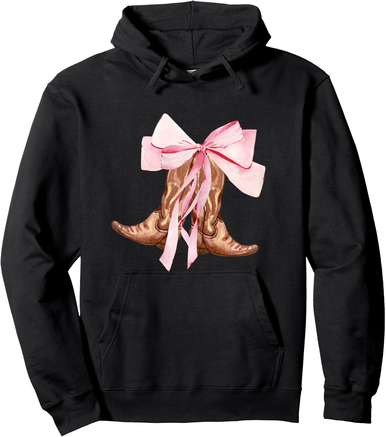 Cute Baby Pink Bow Cowgirl Boots Clean Girl Coastal Preppy Hoodie - Hoodie | Black
