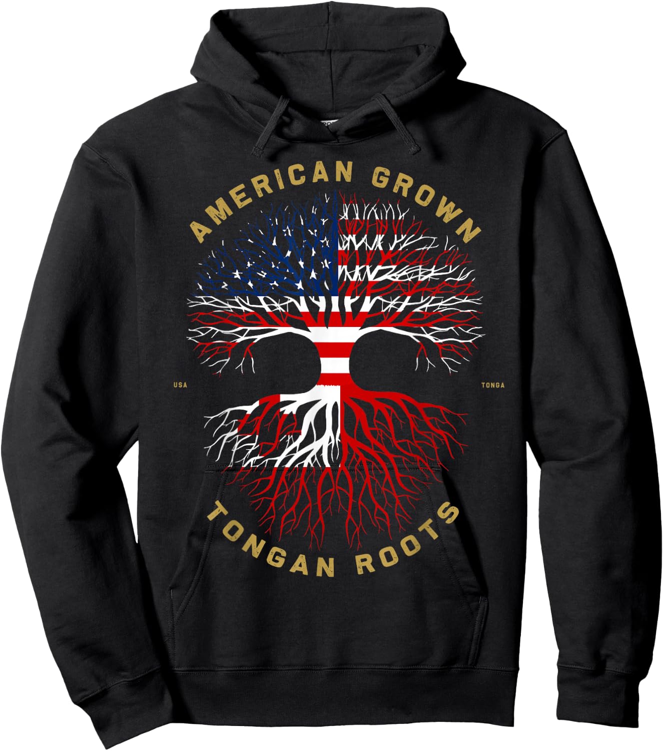 American Grown With Tongan Roots Tree USA Flag Unique Gifts Hoodie - Hoodie | Black