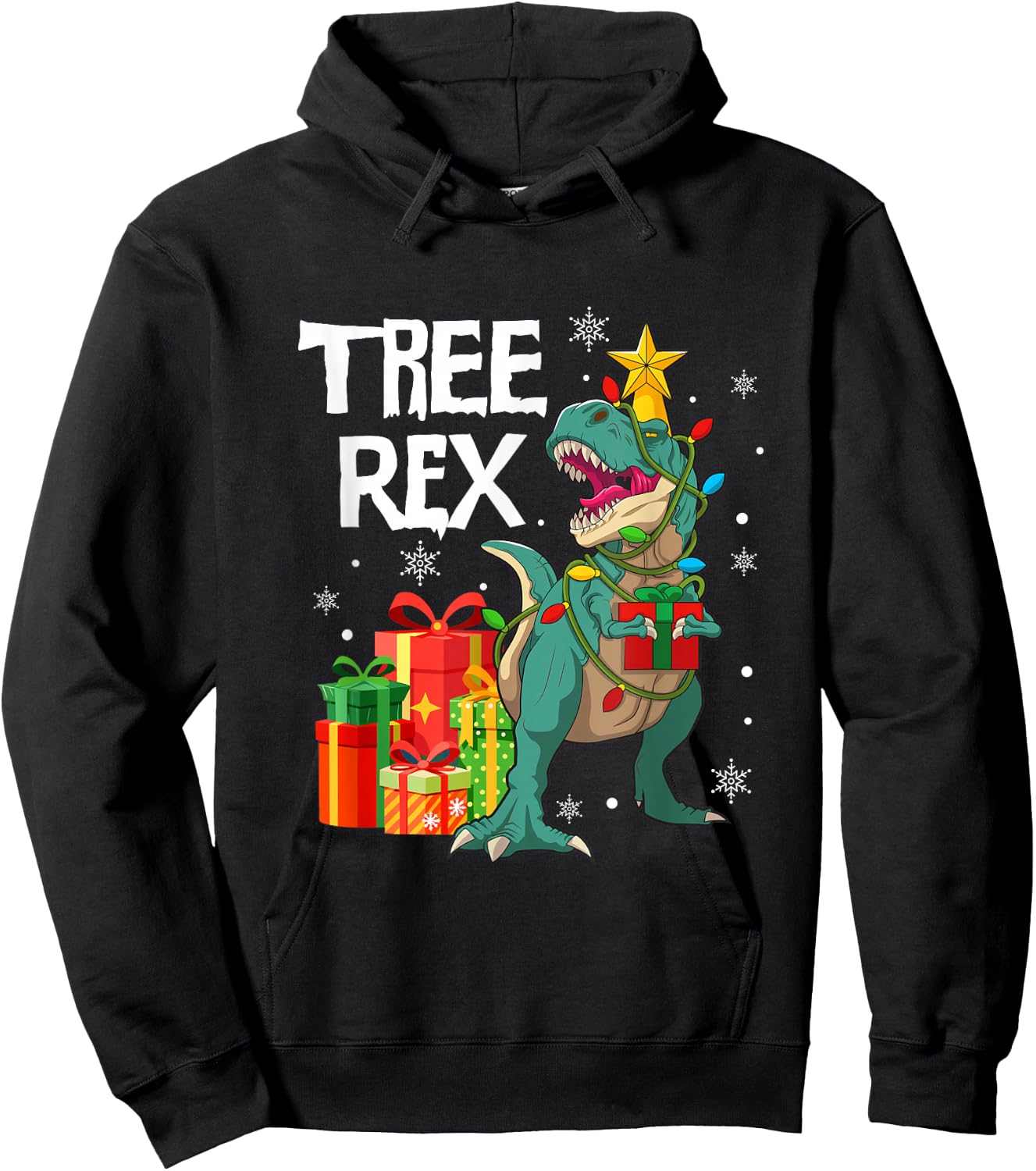 Dinosaur Christmas Tree Pajama Rex Reptile Men Xmas Lights Hoodie - Hoodie | Black