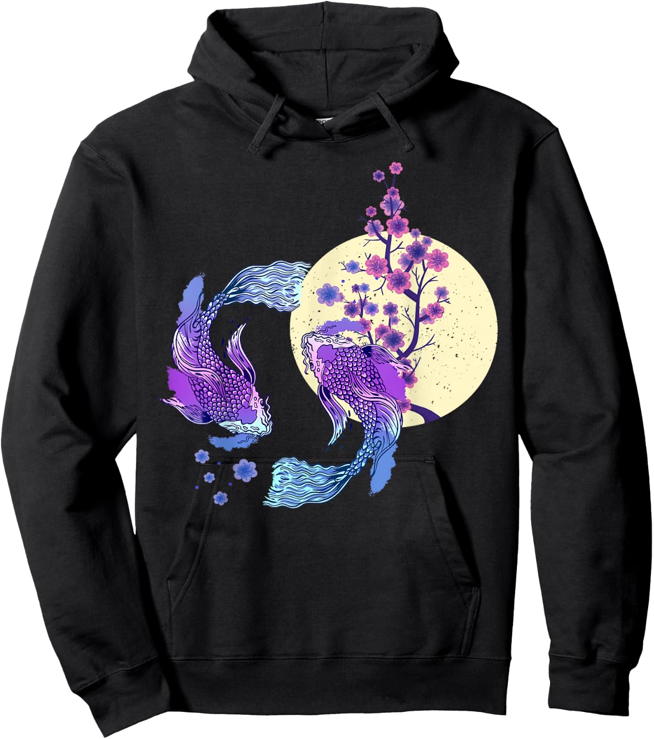 Koi Japanese Koi Carp Full Moon Yin Yang Cherry Blossom Hoodie - Hoodie | Black