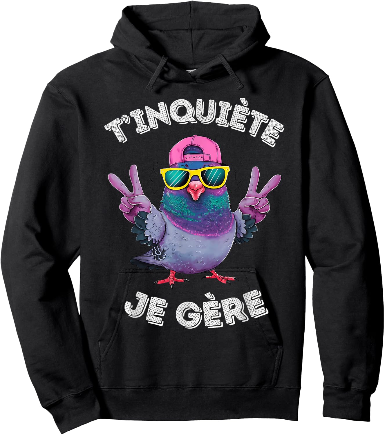 Pigeon Accessory Humour Beer Aperitif T'inquiète Je Gère , Black, S Hoodie - Hoodie | Black