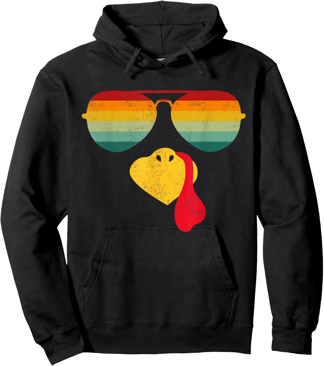 Thanksgiving Turkey Face Sunglasses Thanksgiving Funny Hoodie - Hoodie | Black