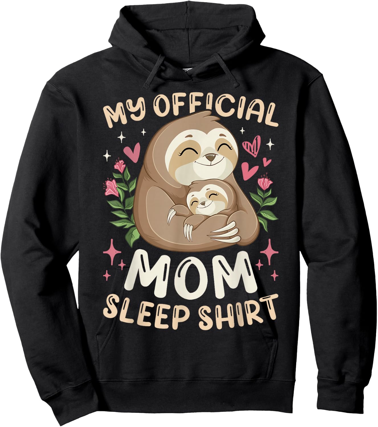 Official Mom Sleep Shirt, Mother Child Sloths, Mother's Day Hoodie - Hoodie | Black