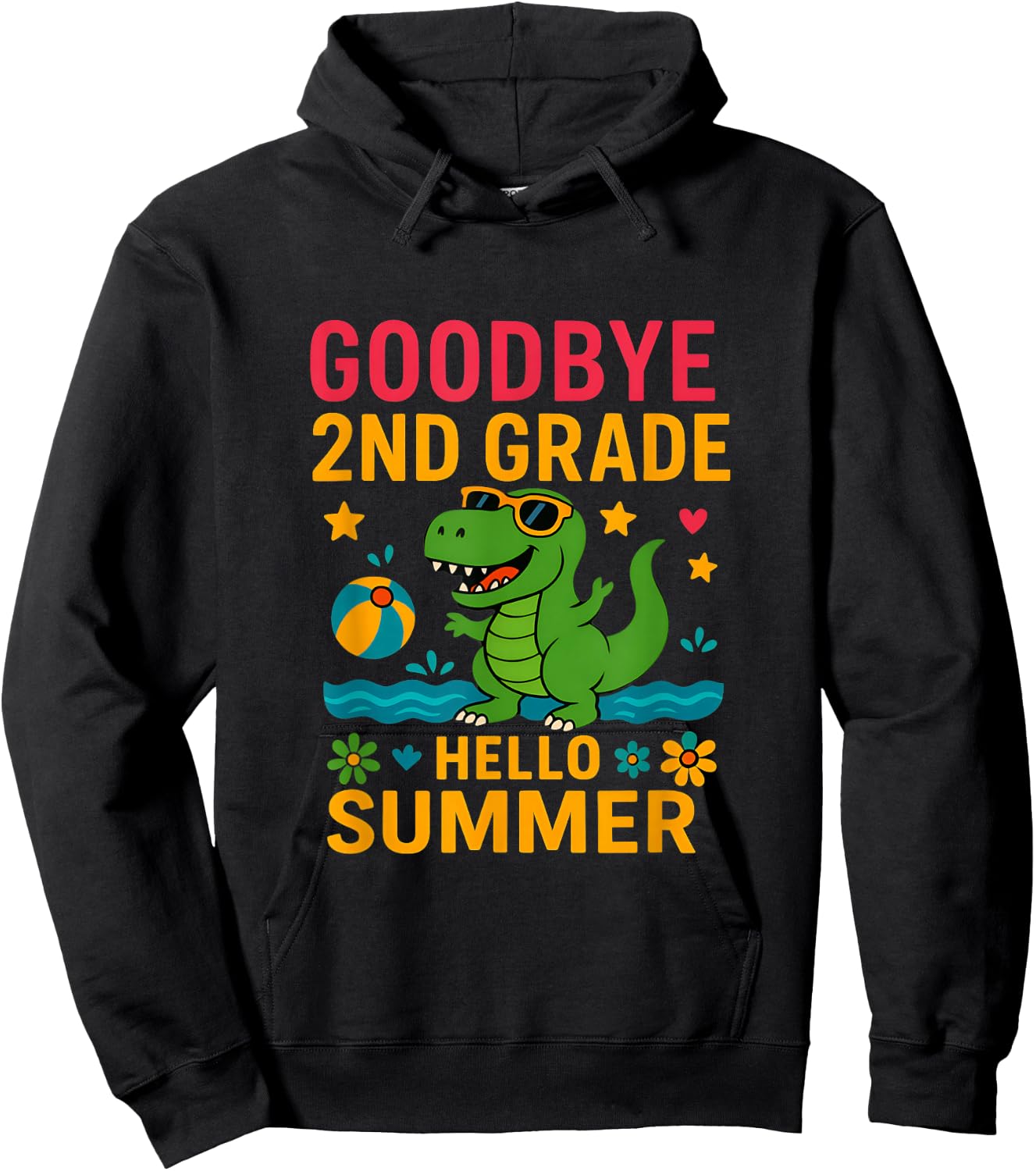 Goodbye 2nd Grade Last Day of School Students dinosaur Hoodie - Hoodie | Black