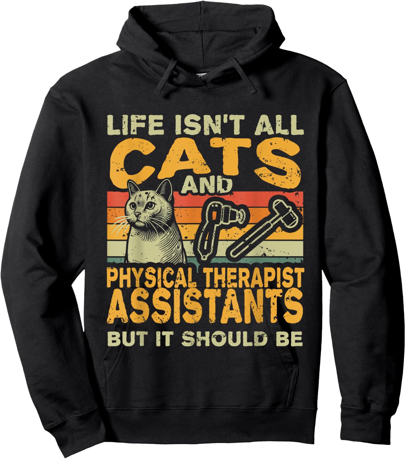 Retro Life Isn't All Cats And Physical Therapist Assistant Hoodie - Hoodie | Black