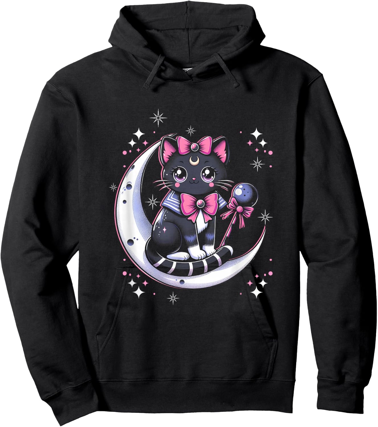 Sailor Meow Cat Sitting On The Moon Space Gothic Halloween Hoodie - Hoodie | Black