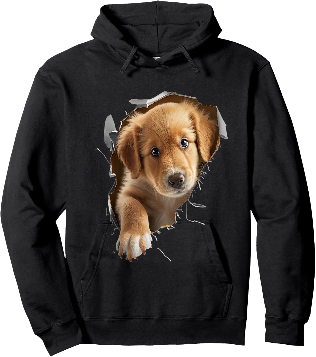 Cute Golden Retriever Puppy Dog Breaking Through Women Kids Hoodie - Hoodie | Black