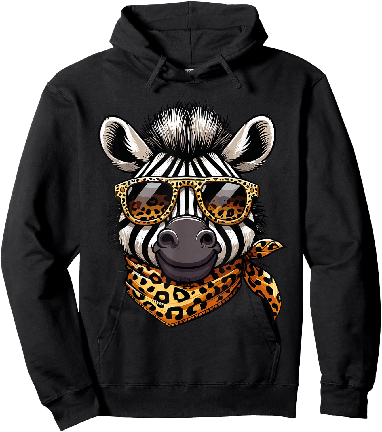 Zebra Wearing Leopard Print Scarf And Sunglasses Hoodie - Hoodie | Black