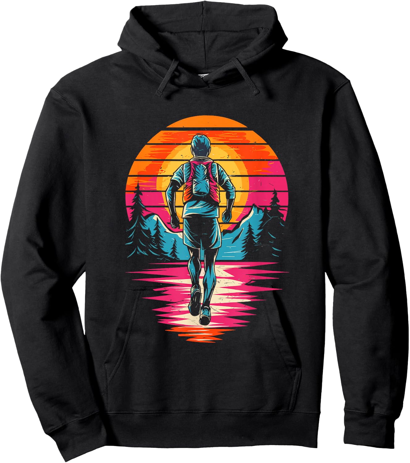 Retro Sunset Trail Running Marathon Runner Marathon , Black, S Hoodie - Hoodie | Black