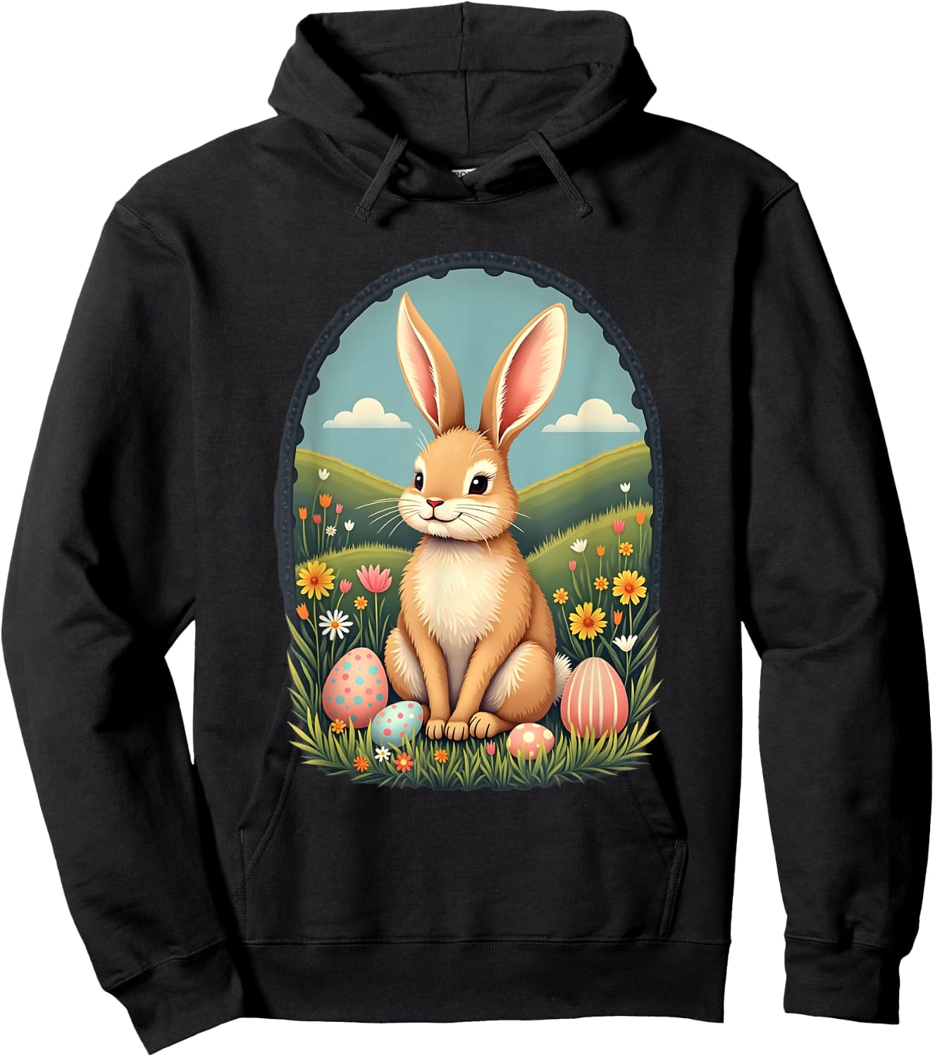 Cute and Playful Adorable Easter Bunny with Painted Eggs Hoodie - Hoodie | Black
