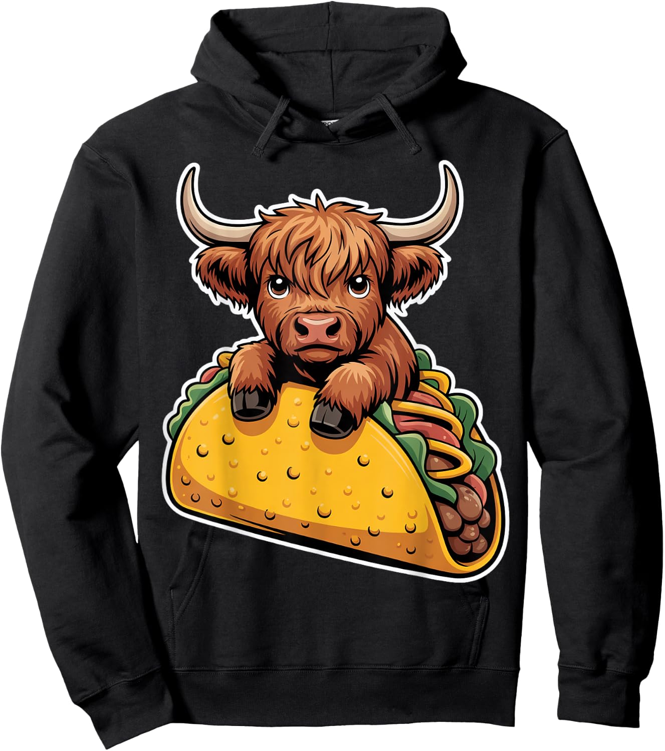 Cute Highland Cow Taco Hoodie - Hoodie | Black