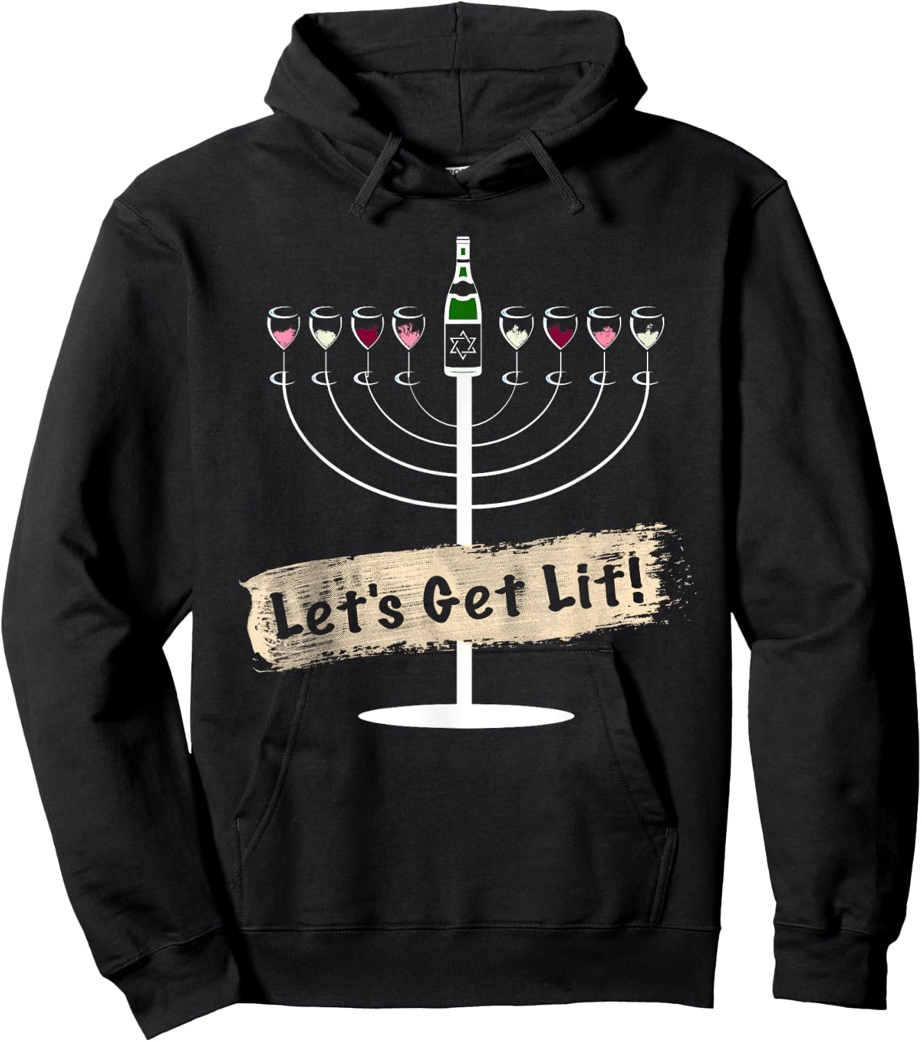 Let's Get Lit Funny Wine Lovers Hanukkah Hoodie - Hoodie | Black