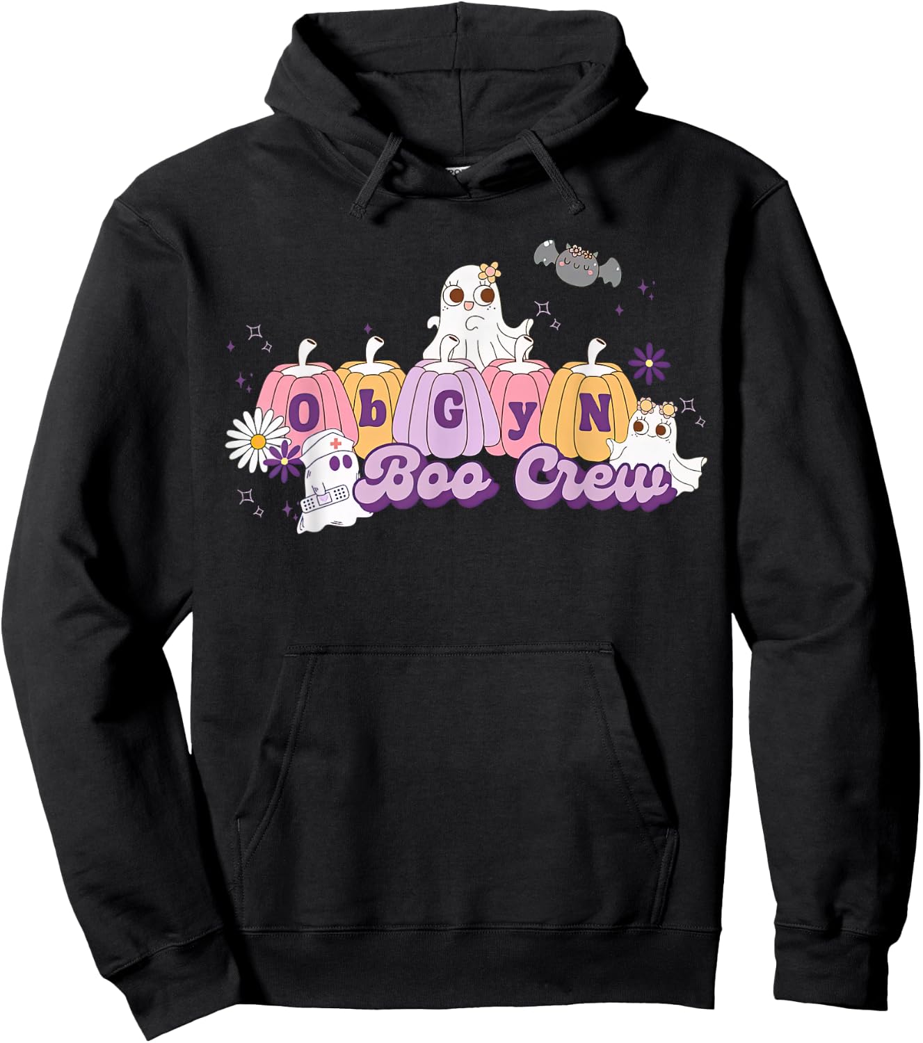 OBGYN Boo Crew Pumpkin Ghost Obstetrician Nurse Halloween Hoodie - Hoodie | Black