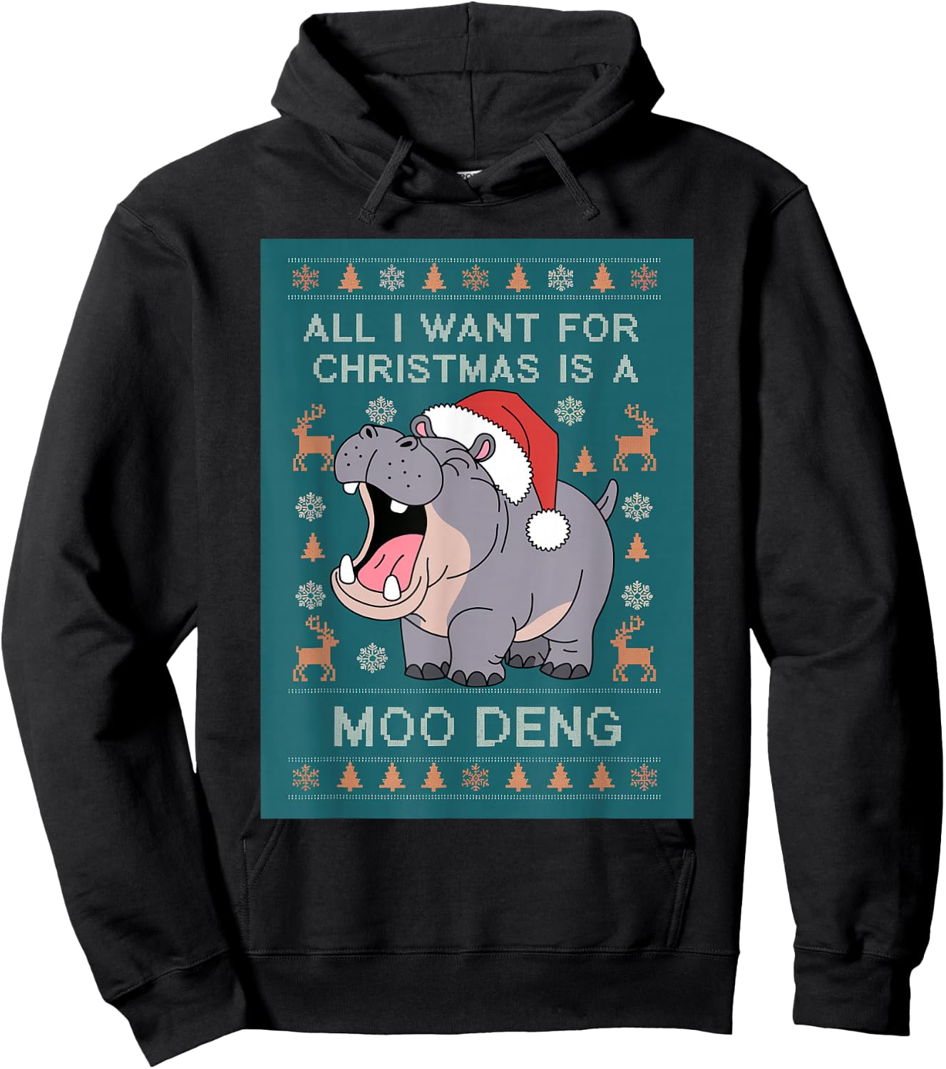 Moo Deng Christmas All I Want for Christmas is a Moo Deng Hoodie - Hoodie | Black