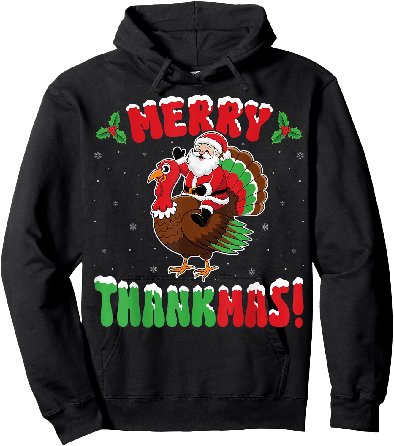 Merry Thanksmas - Turkey Lover Santa Xmas Party Christmas Hoodie - Hoodie | Black