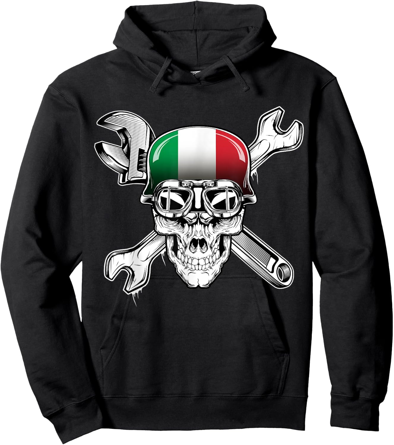 Italian Biker Skull Motorcycle Flag Italy Hoodie - Hoodie | Black