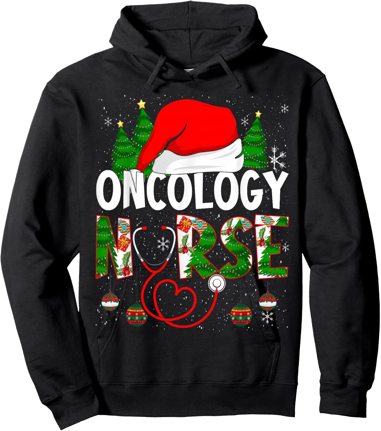 Merry Christmas Oncology Nurse RN Oncologist Nursing Hoodie - Hoodie | Black