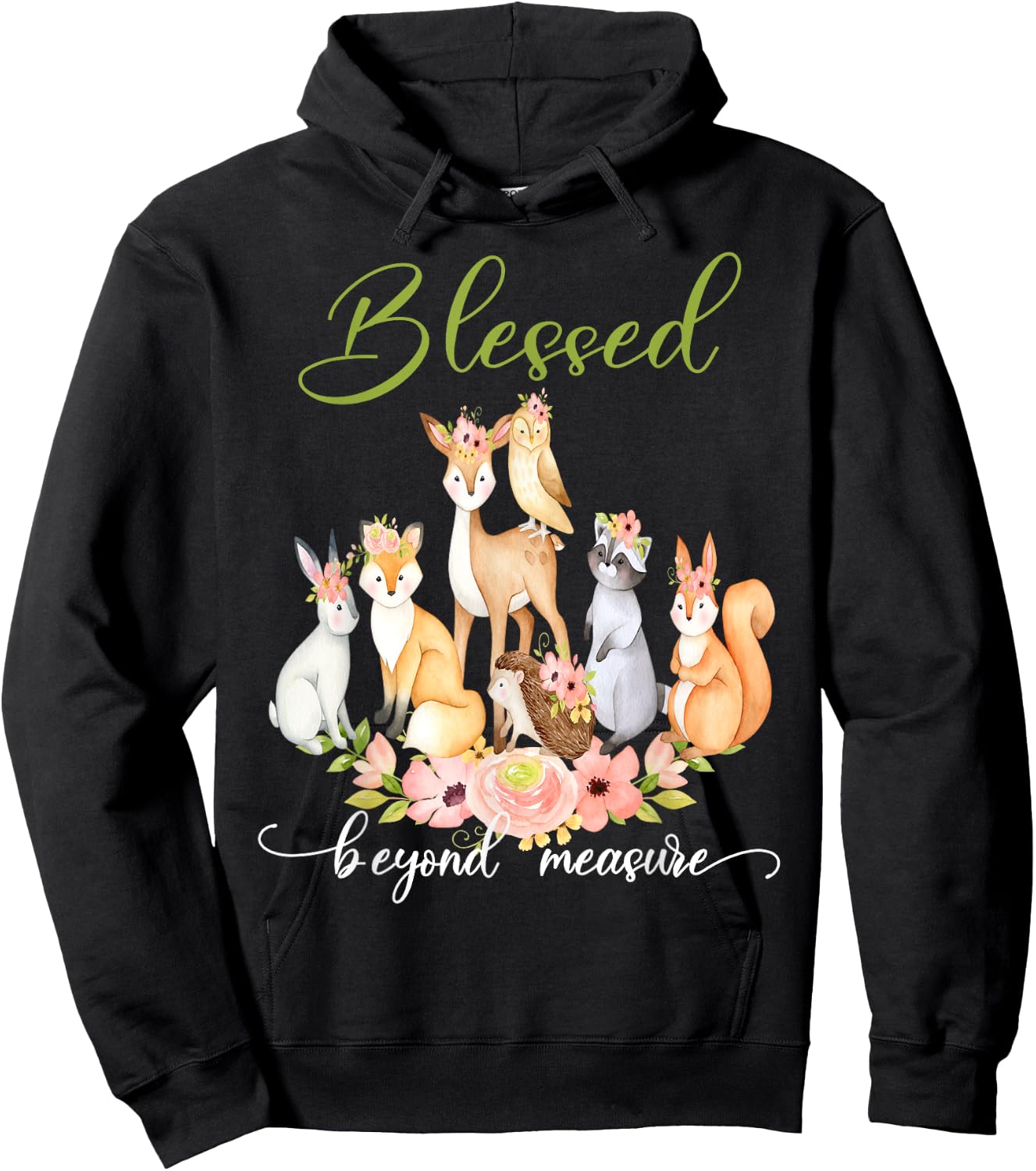 Blessed Beyond Measure Cute Floral Woodland Creatures Hoodie - Hoodie | Black