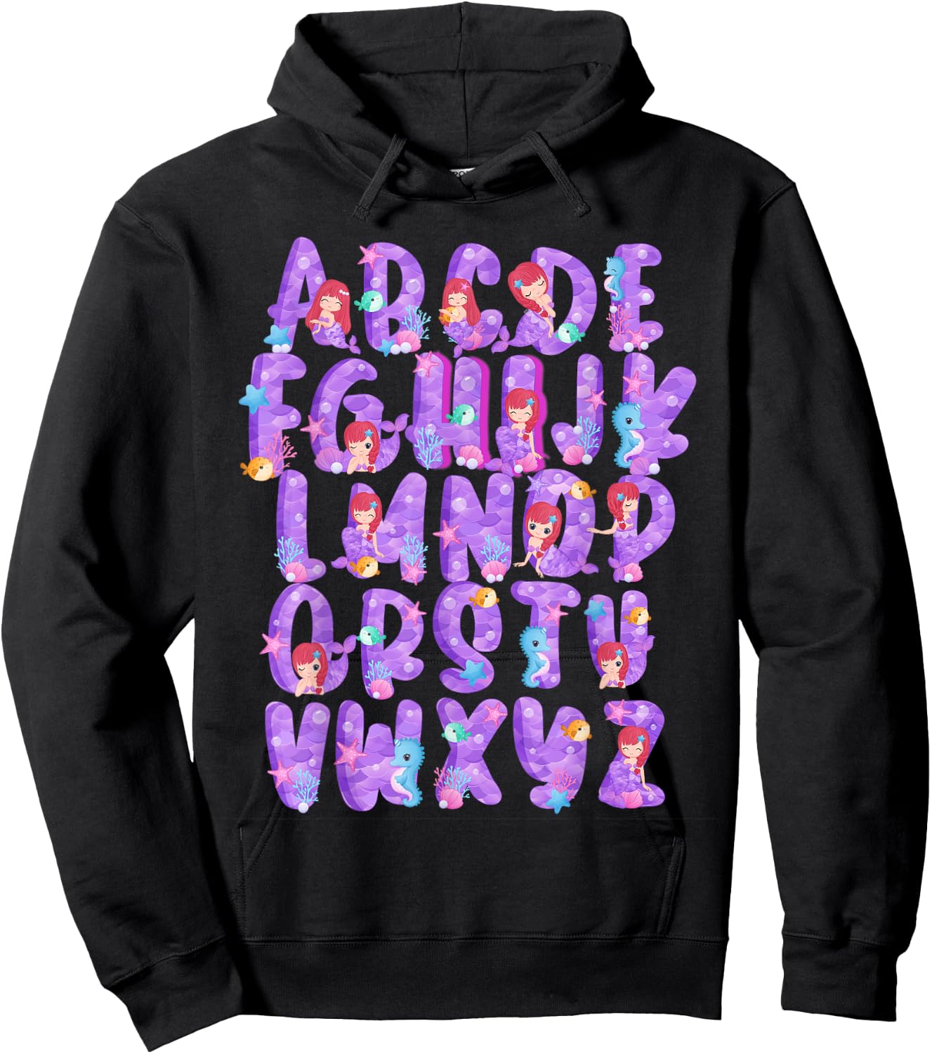 Mermaid Alphabet Hi Preschool PreK Kindergarten Kid Teacher Hoodie - Hoodie | Black