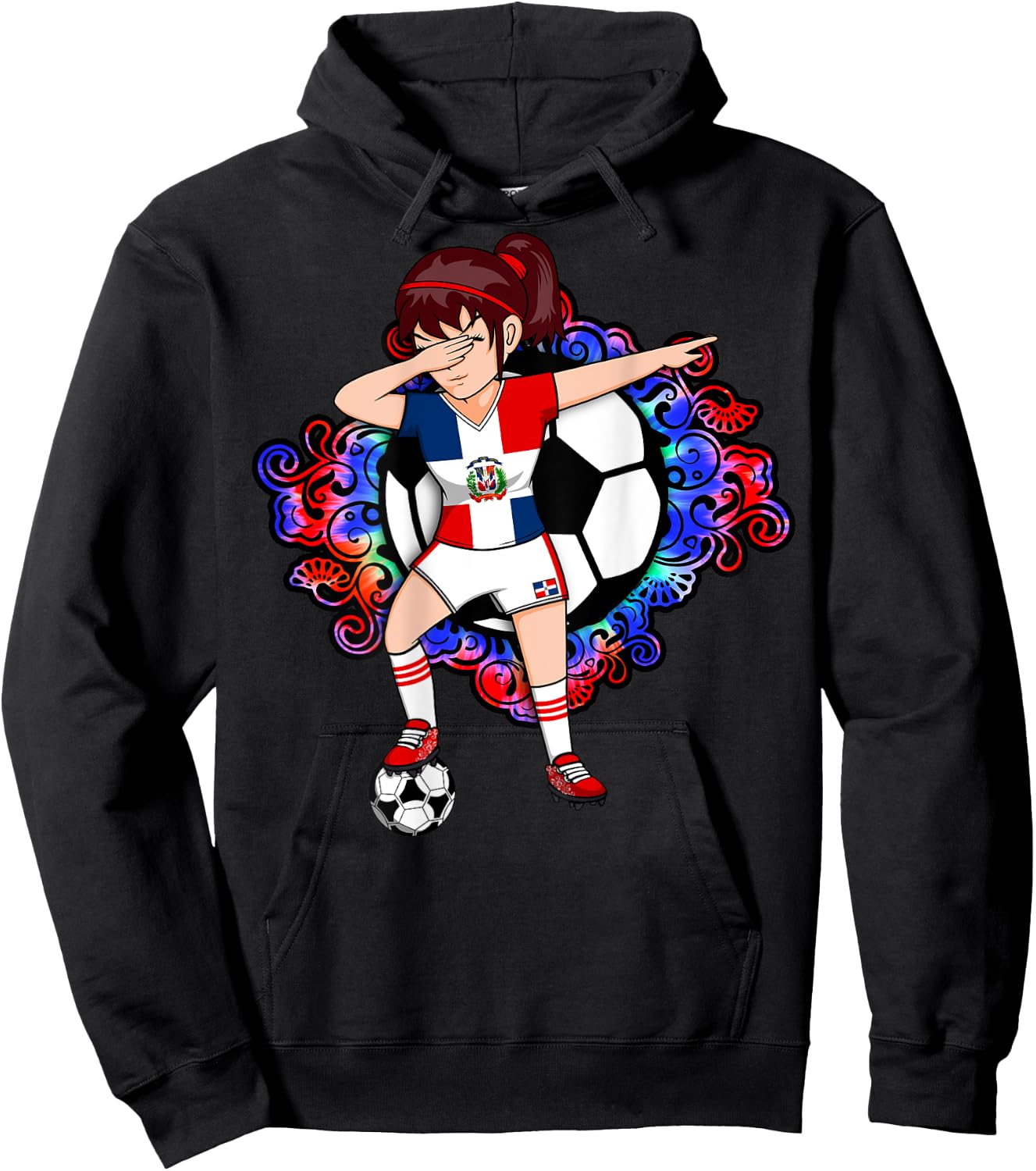 Dabbing Soccer Girl Dominican Republic Fans Jersey Football Hoodie - Hoodie | Black