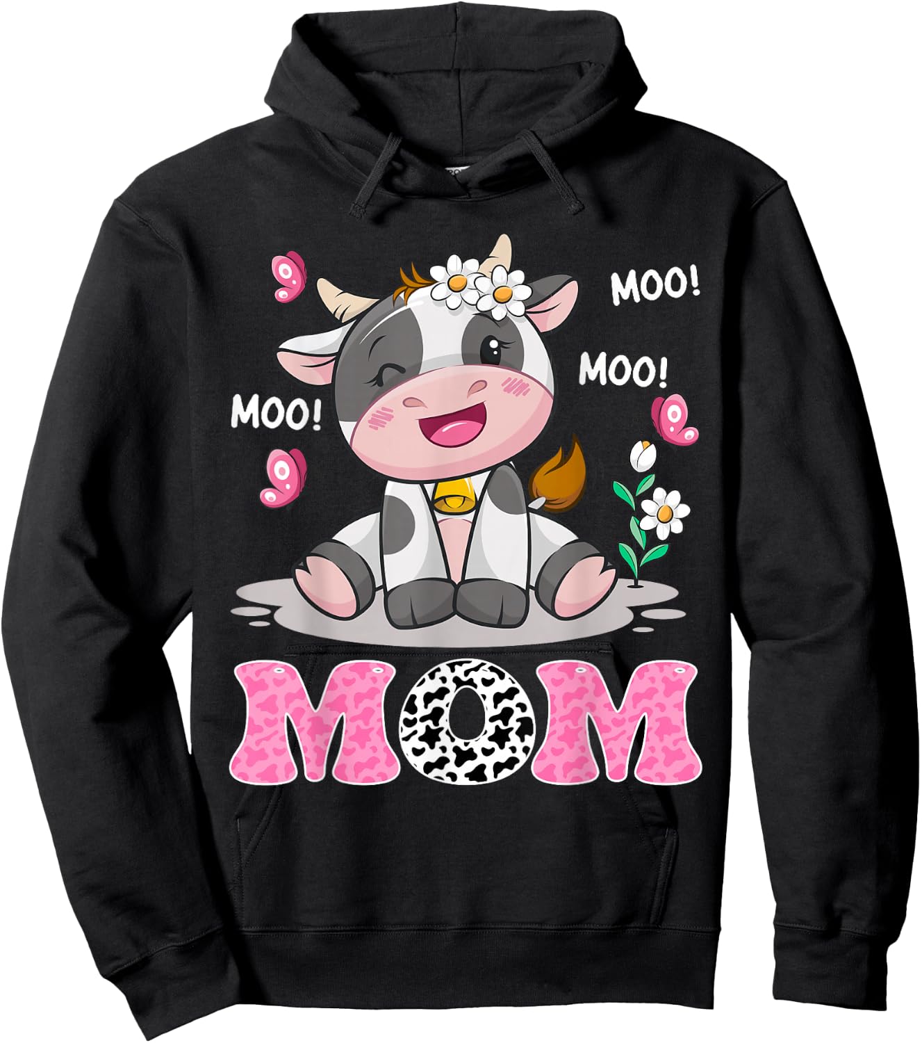 Mom Cute Cow Moo Moo Farmer Birthday Family Matching Hoodie - Hoodie | Black