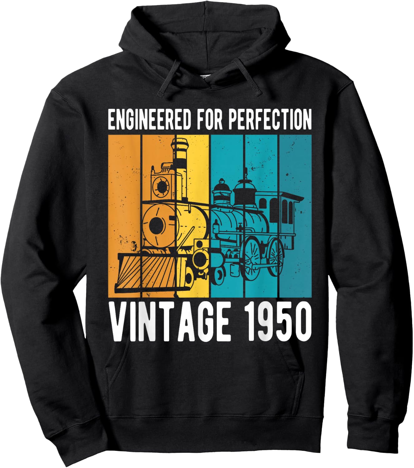 Engineered For Perfection Vintage 1950 Birthday Train Hoodie - Hoodie | Black