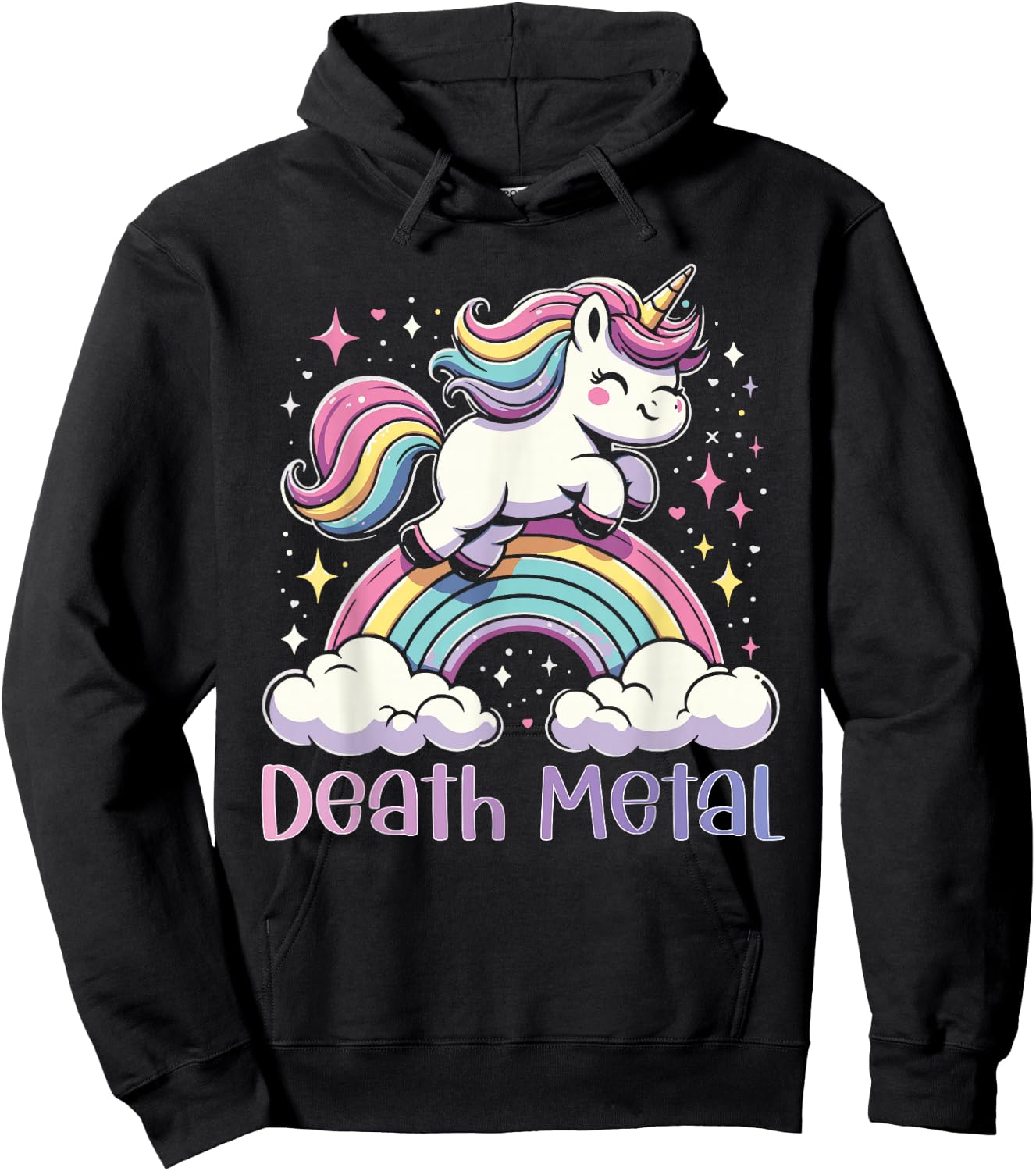 Death Metal Unicorn Rainbow Heavy Metal Rock Music Hoodie - Hoodie | Black