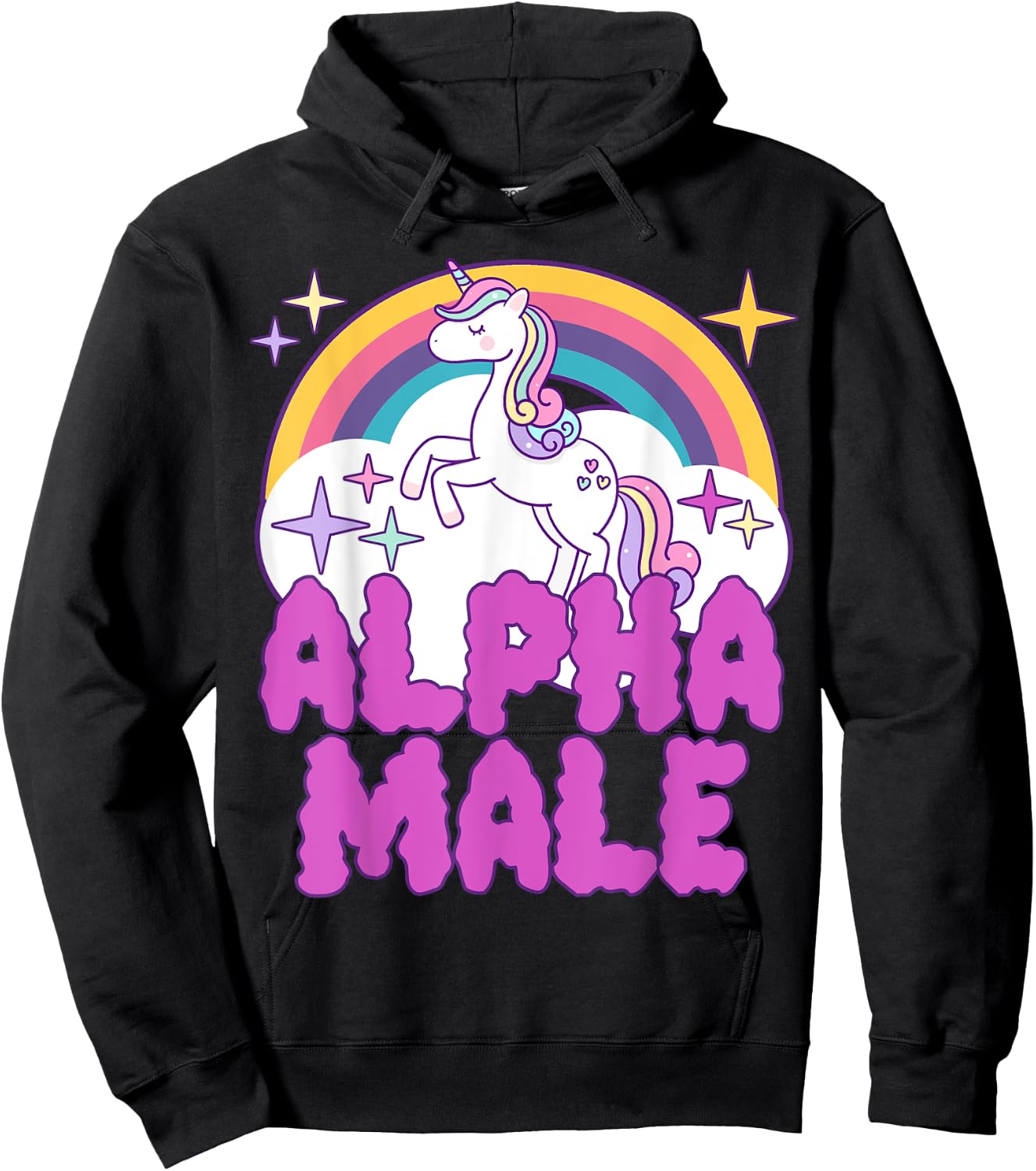 Ironic Alpha Male Unicorn Rainbow Funny Meme Hoodie - Hoodie | Black