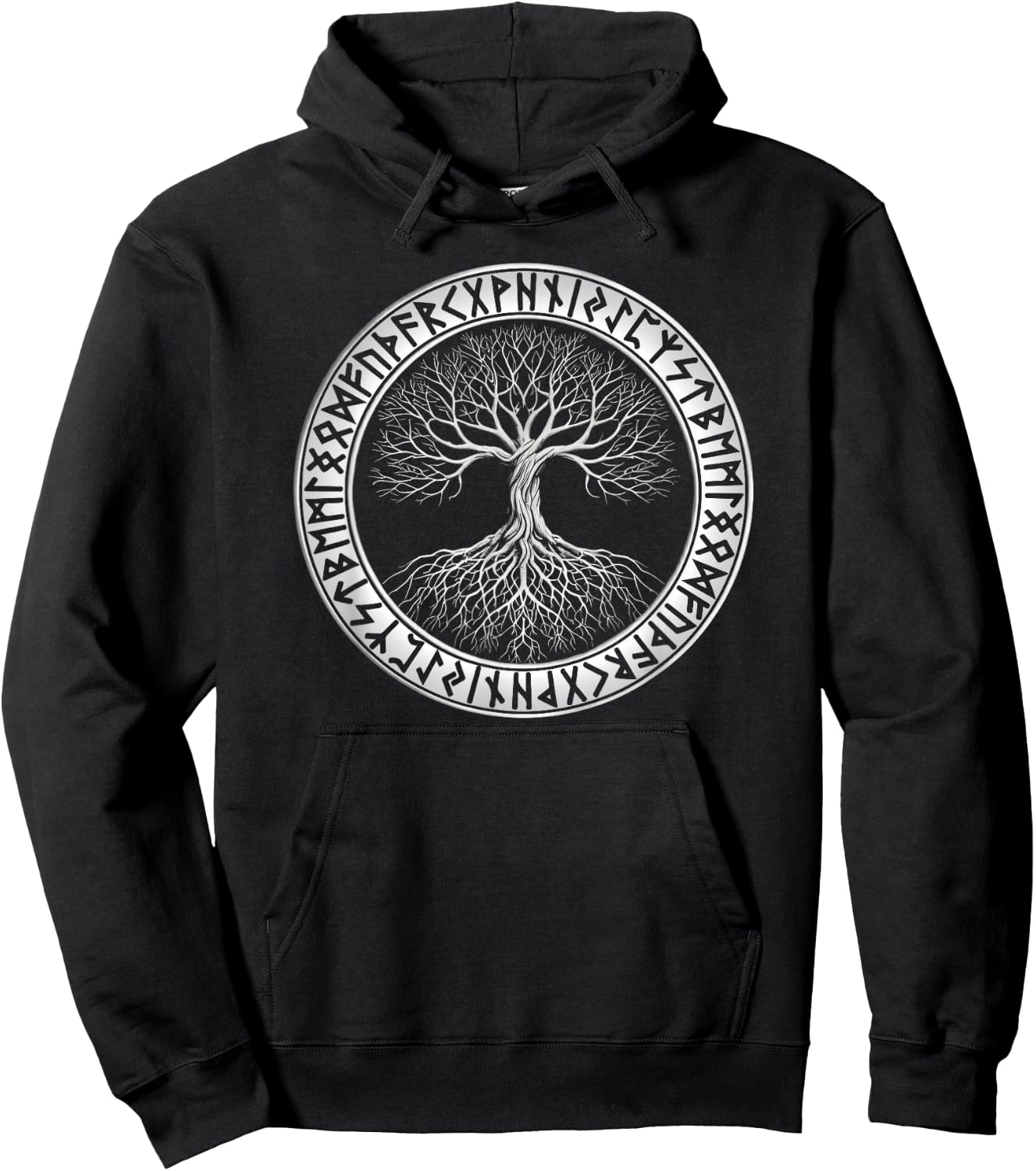 Nordic Tree of Life Yggdrasil Circle of Runes Viking Hoodie - Hoodie | Black