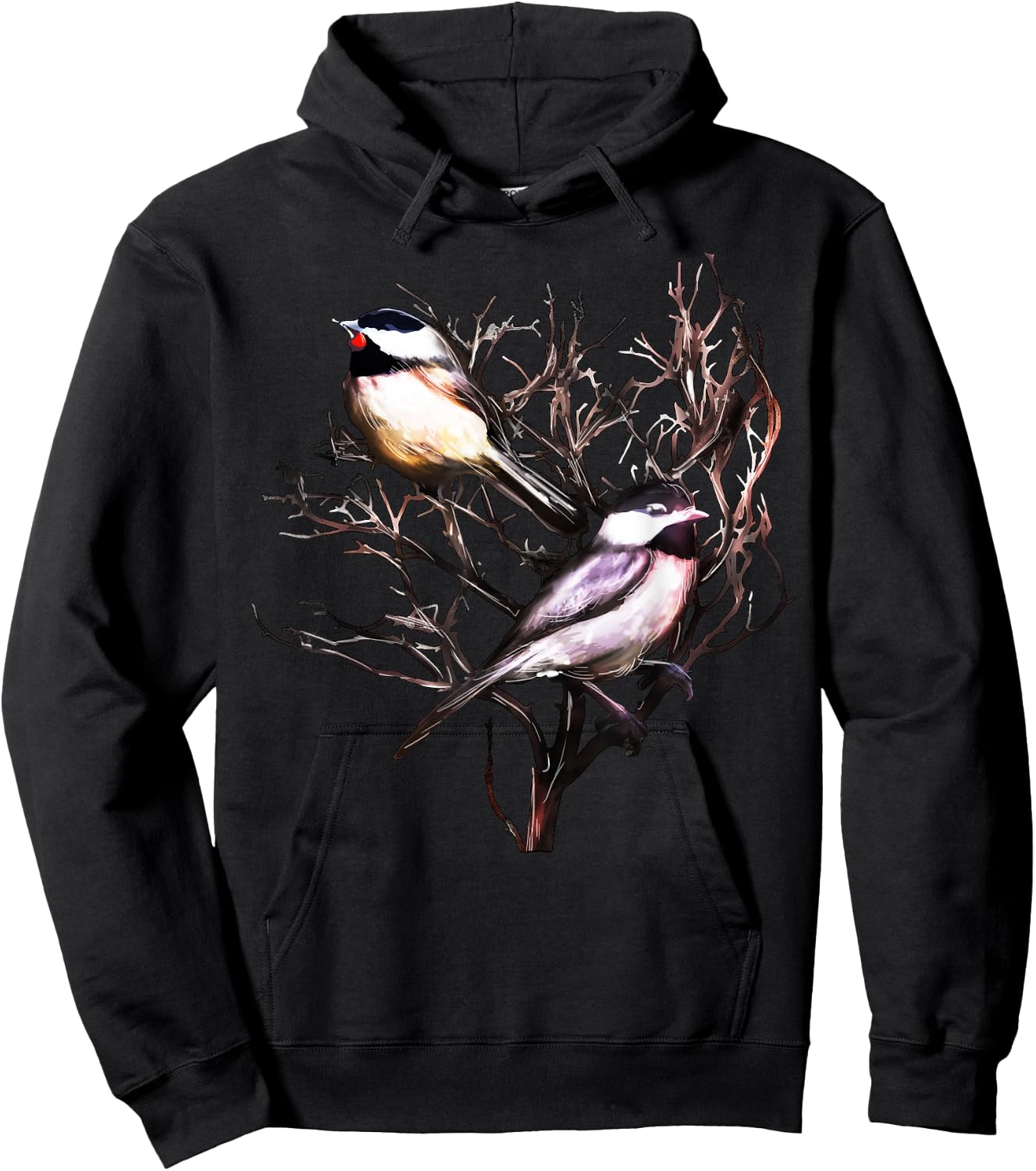 Cute Black Capped Chickadees in Branches Hoodie - Hoodie | Black
