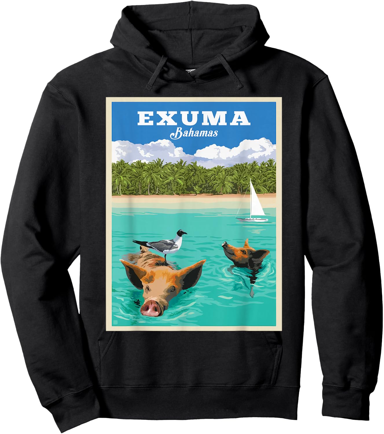 Bahamas Swimming Pigs Tropical Beach Exuma Vacation Souvenir Men Women Kids Hoodie - Hoodie | Black