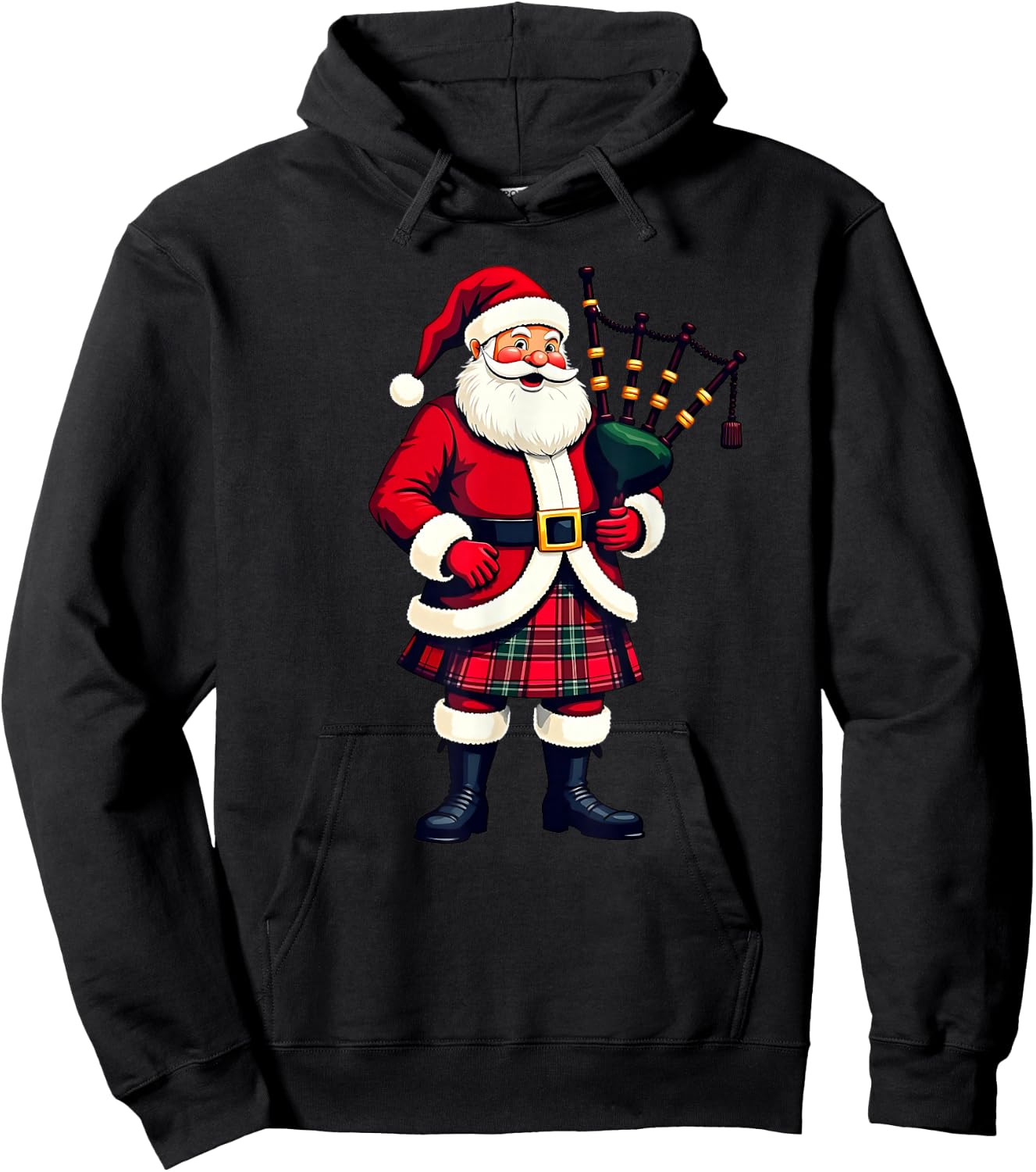 Scottish Santa Playing Bagpipe Christmas , Black, S Hoodie - Hoodie | Black
