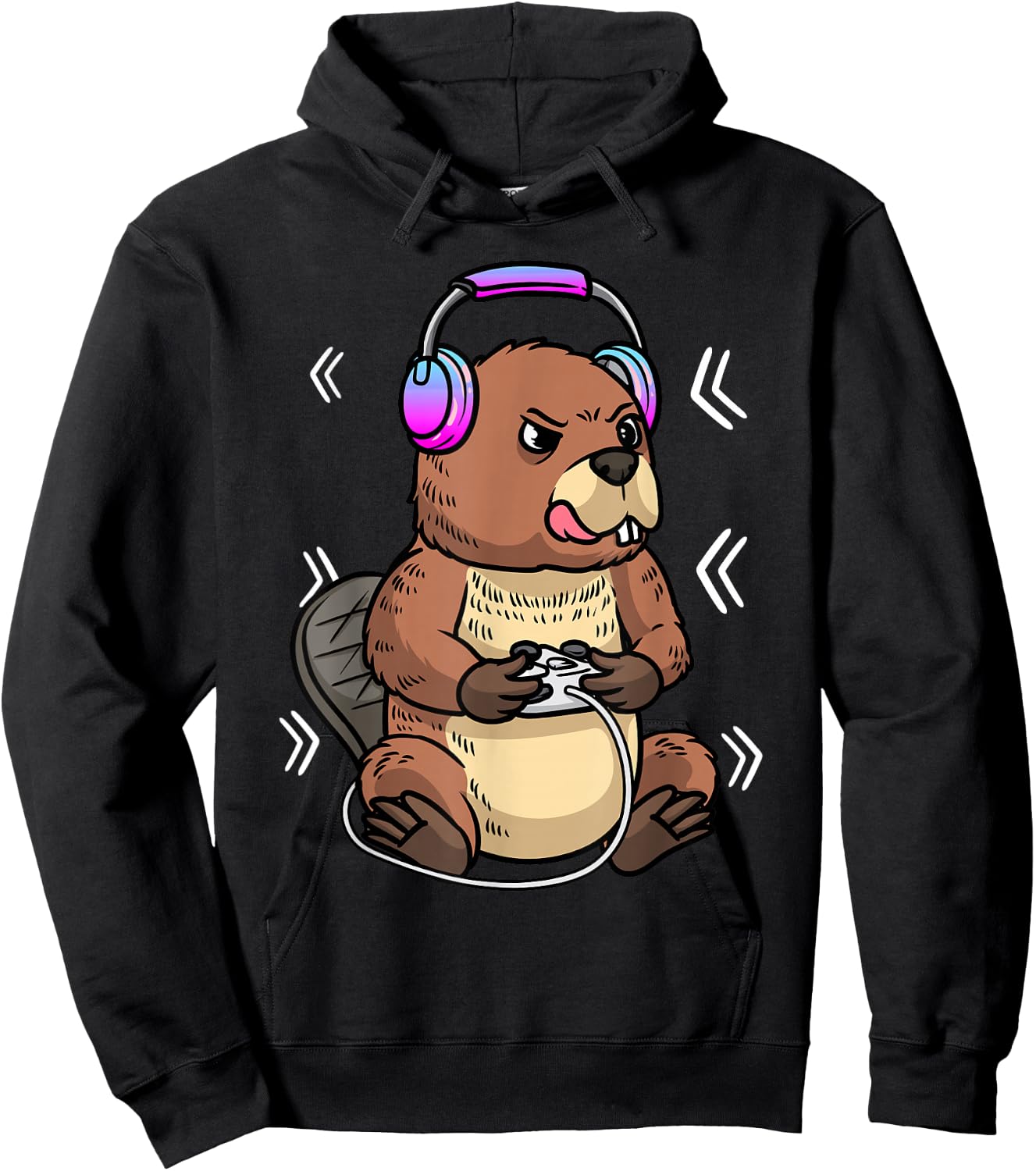 Beaver Playing Video Game Rodent Gaming Gamer Kids Boys Hoodie - Hoodie | Black