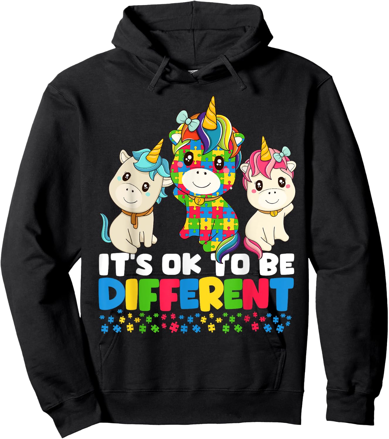Unicorn Autism Awareness Shirt, It’s Ok To Be Different Kids Hoodie - Hoodie | Black