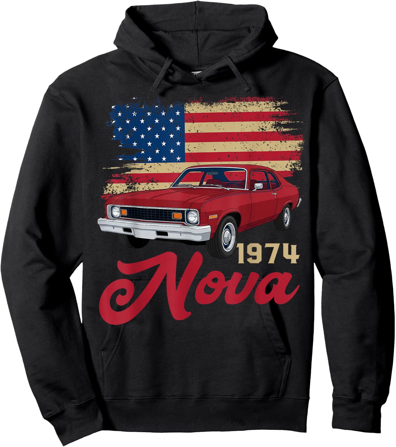 1974 74 Nova Silhouette Muscle Car American Flag Hoodie - Hoodie | Black