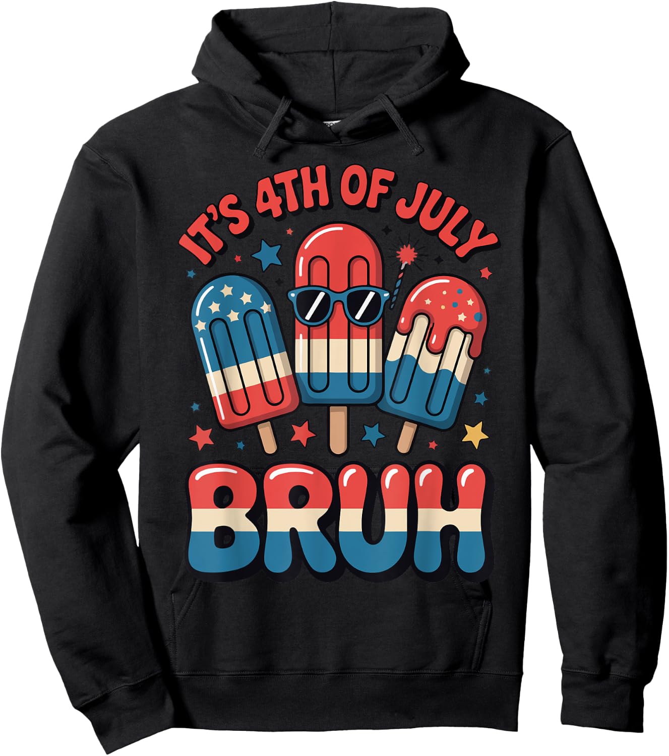 Bruh 4th of July Funny Toddler Teen Boy USA Flag Popsicle Hoodie - Hoodie | Black
