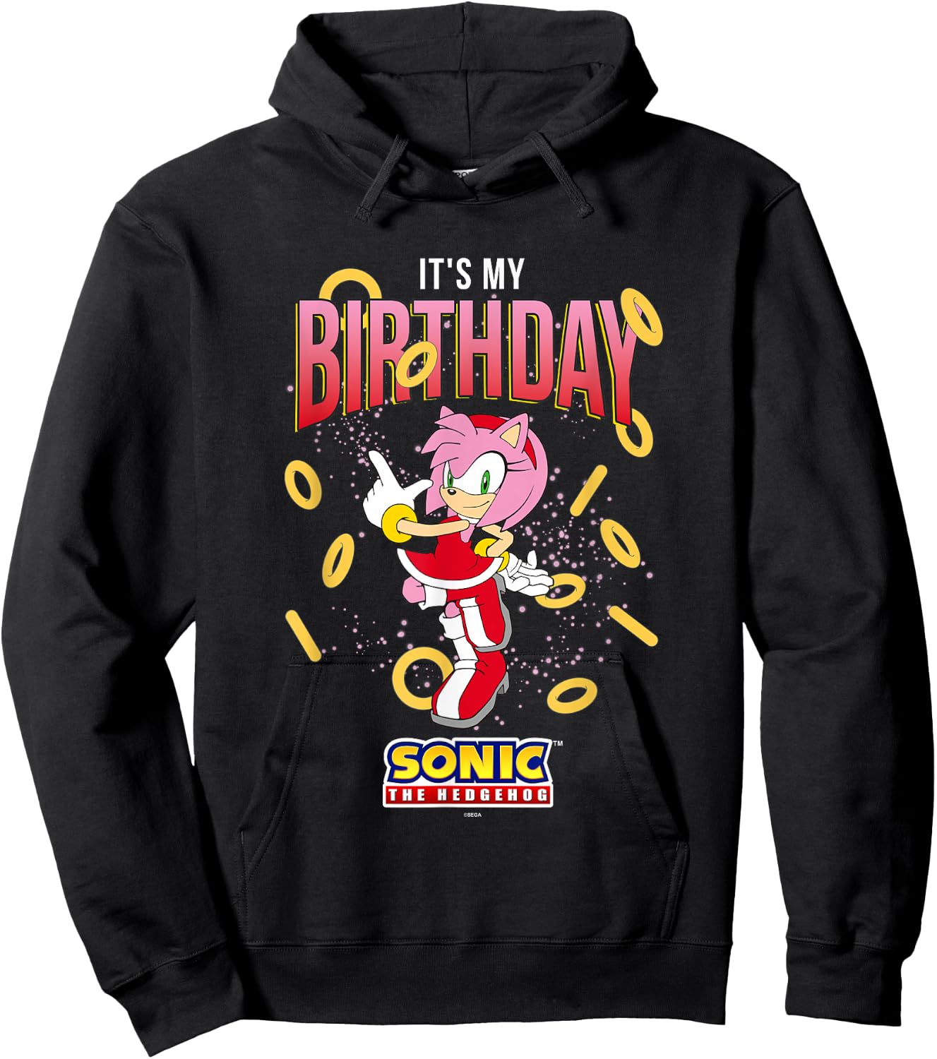 Sonic The Hedgehog Birthday It's My Birthday Amy Rose Rings Hoodie - Hoodie | Black