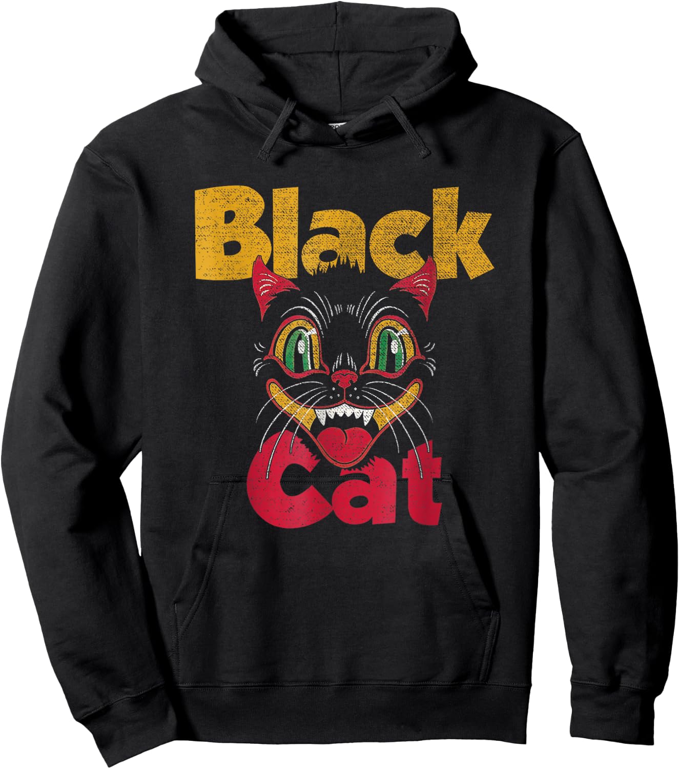 Vintage Halloween Retro Black Cat Retro Fireworks Men Women Hoodie - Hoodie | Black