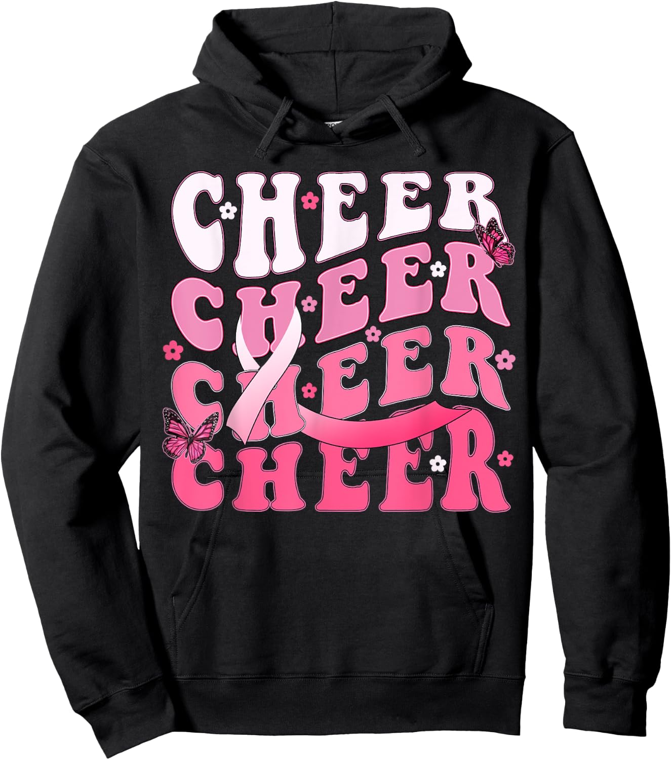 Cheer Breast Cancer Awareness Shirts Ribbon Cheerleader Hoodie - Hoodie | Black