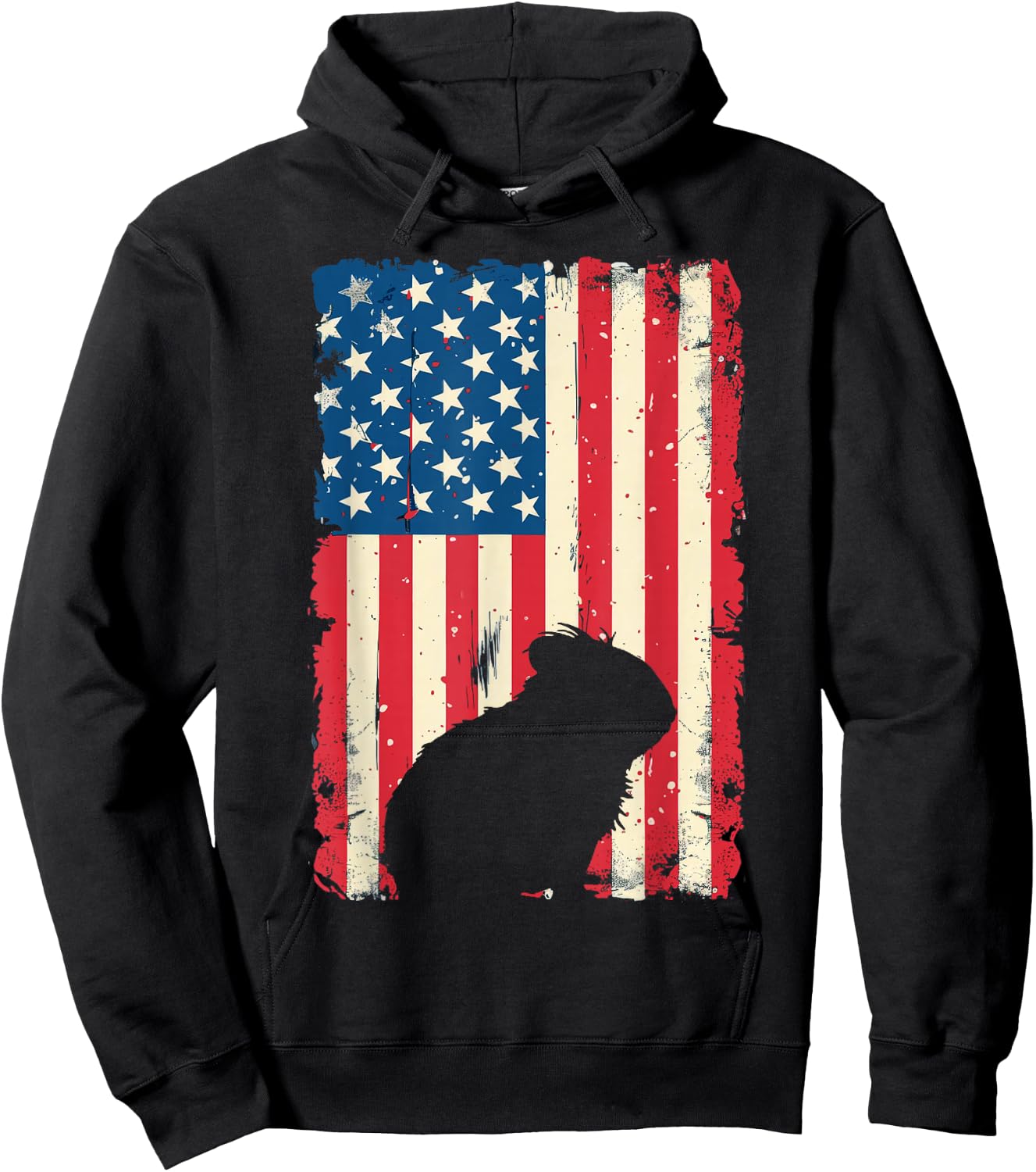 Patriotic Guinea Pig Animal 4th of July US American Flag Women Kids Men Hoodie - Hoodie | Black