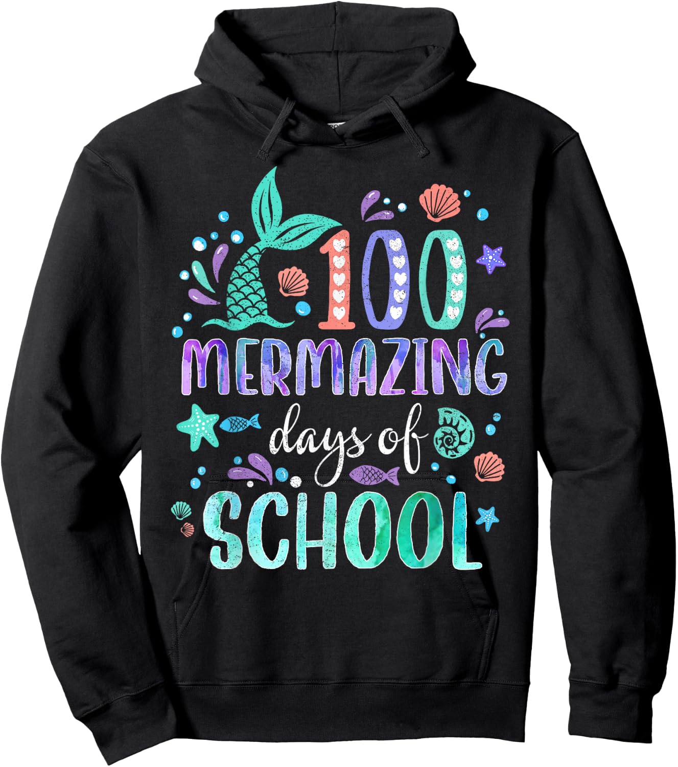 100th Day Mermaid Tail 100 Mermazing Days Of School Kids Hoodie - Hoodie | Black